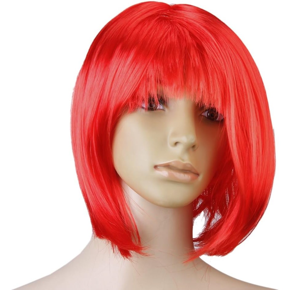 ✨TOATE PRODUSELE✨ - Peruca Cosplay, , Tunsoare Bob cu Breton, pentru Carnaval, Halloween, Petreceri Tematice, din PET, Marime Universala, Rosu