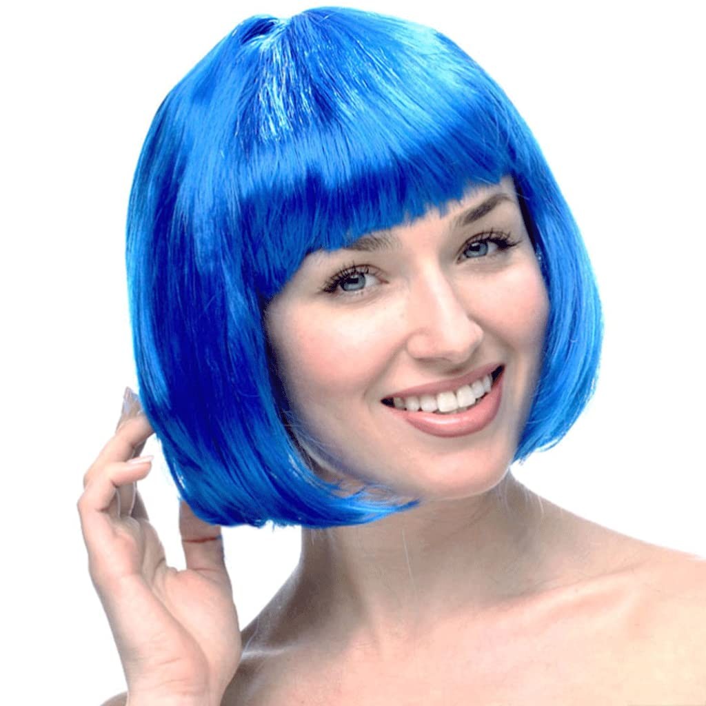 ✨TOATE PRODUSELE✨ - Peruca Cosplay, , Tunsoare Bob cu Breton, pentru Carnaval, Halloween, Petreceri Tematice, din PET, Marime Universala, Albastru