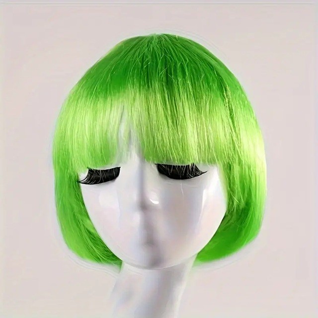 Peruca Cosplay, , Tunsoare Bob cu Breton, pentru Carnaval, Halloween, Petreceri Tematice, din PET, Marime Universala, Verde [4]