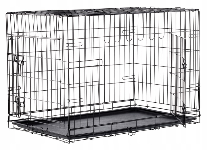 Cusca metalica pliabila pentru animale, cu maner si tava detasabila, 107x69x76 cm, negru [3]