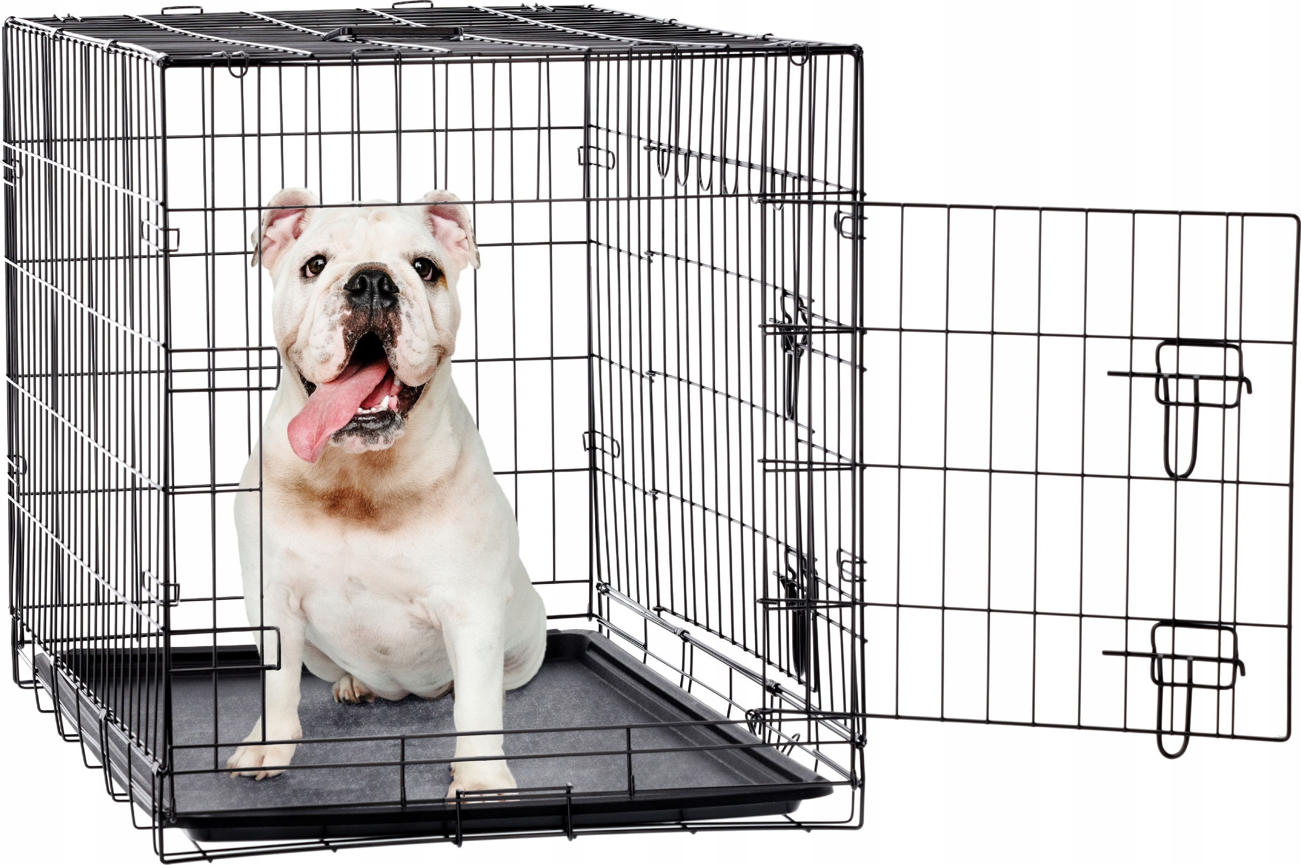 Cusca metalica pliabila pentru animale, cu maner si tava detasabila, 107x69x76 cm, negru [6]
