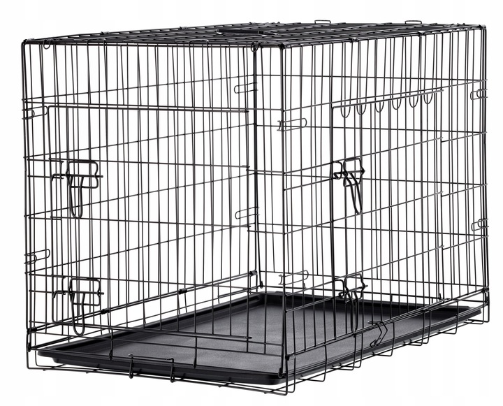 Cusca metalica pliabila pentru animale, cu maner si tava detasabila, 107x69x76 cm, negru [10]