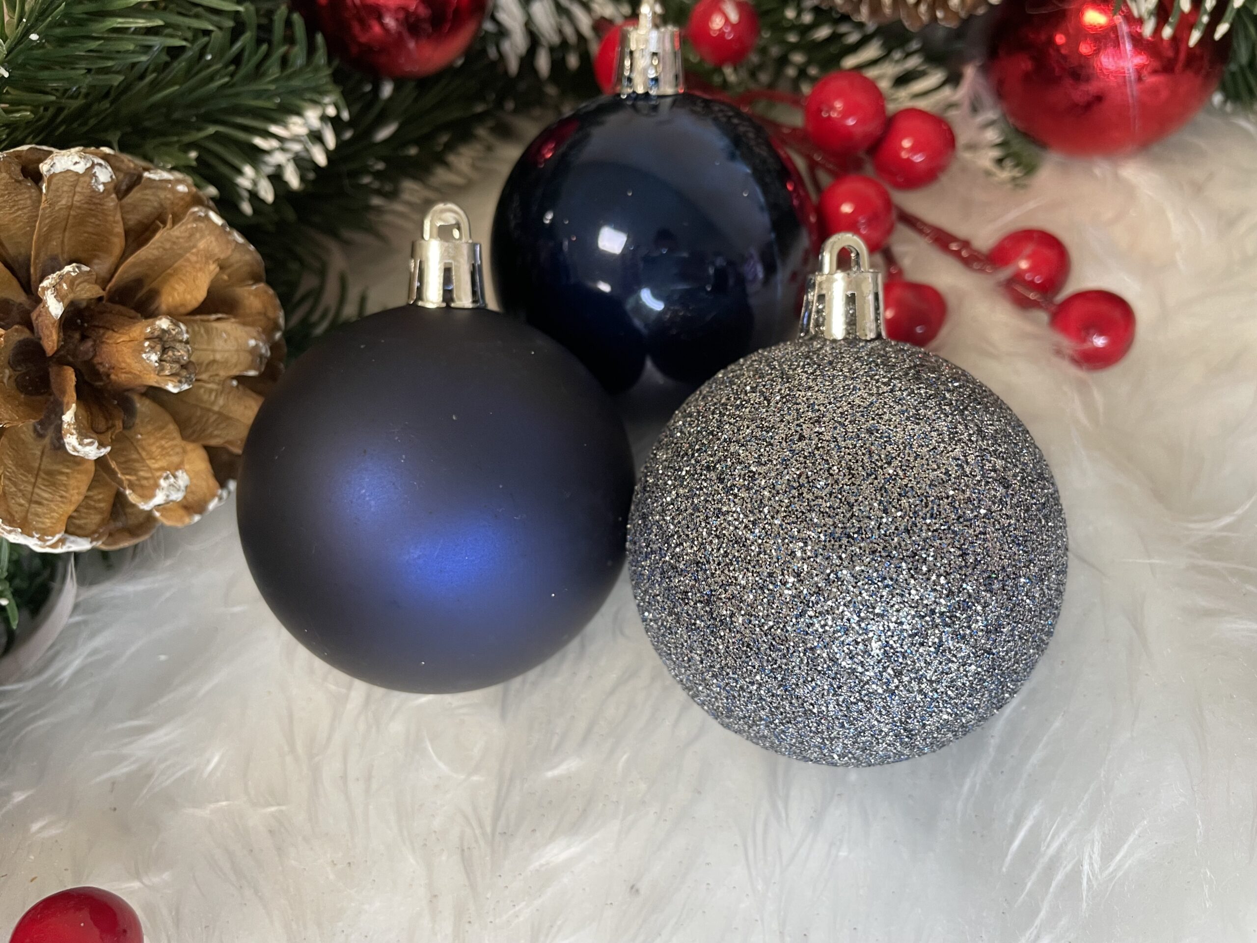 Set globuri de Craciun, 30 bucati, 3 modele, 4/5/6cm, albastru inchis [13]