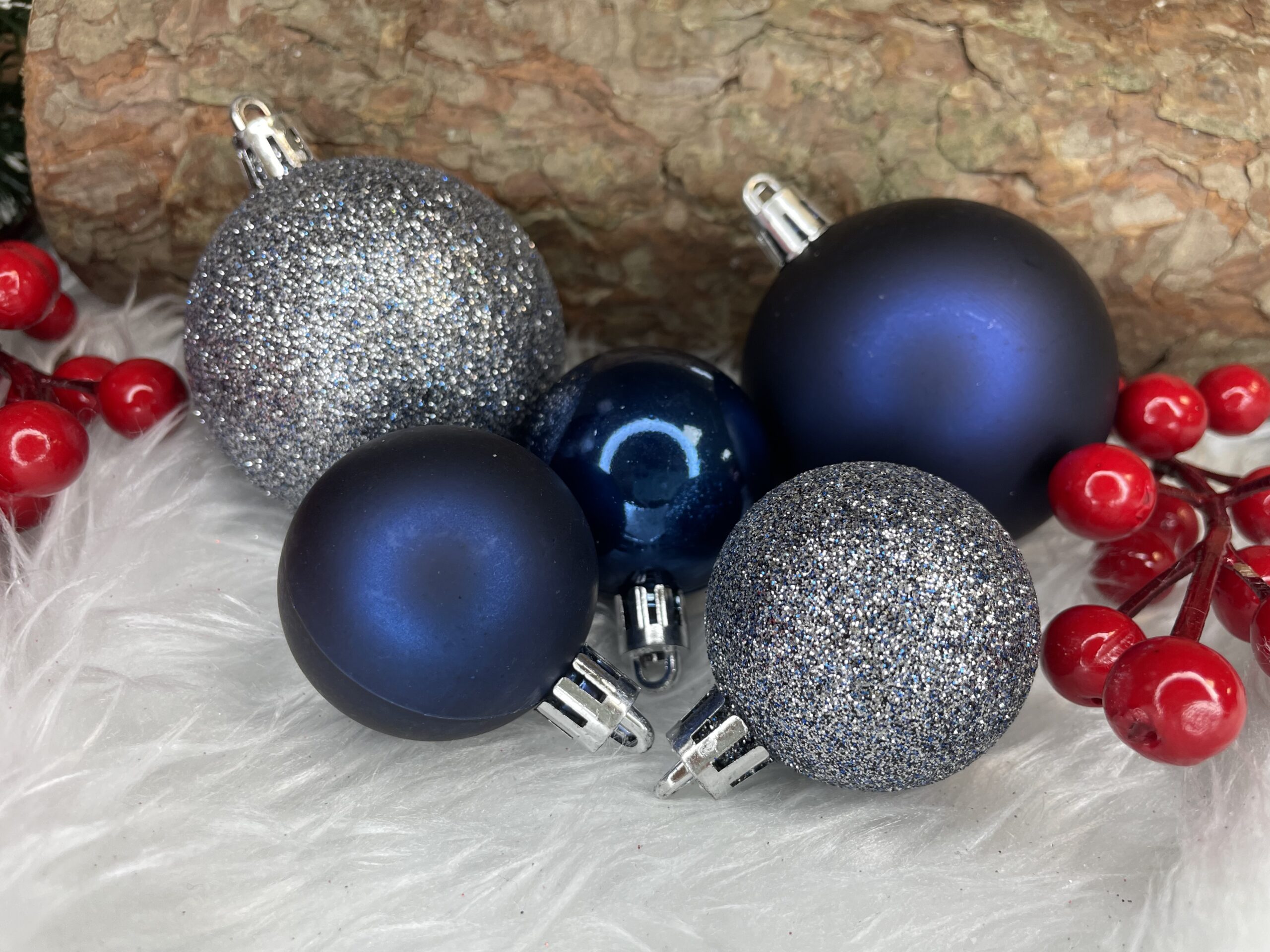Set globuri de Craciun, 30 bucati, 3 modele, 4/5/6cm, albastru inchis [14]