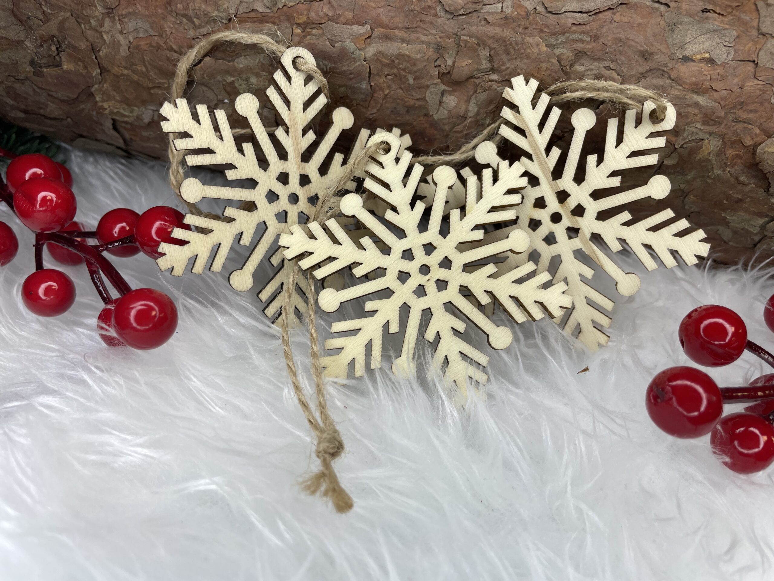 Decoratiune brad fulg de zapada din lemn, set 6 bucati, maro [14]