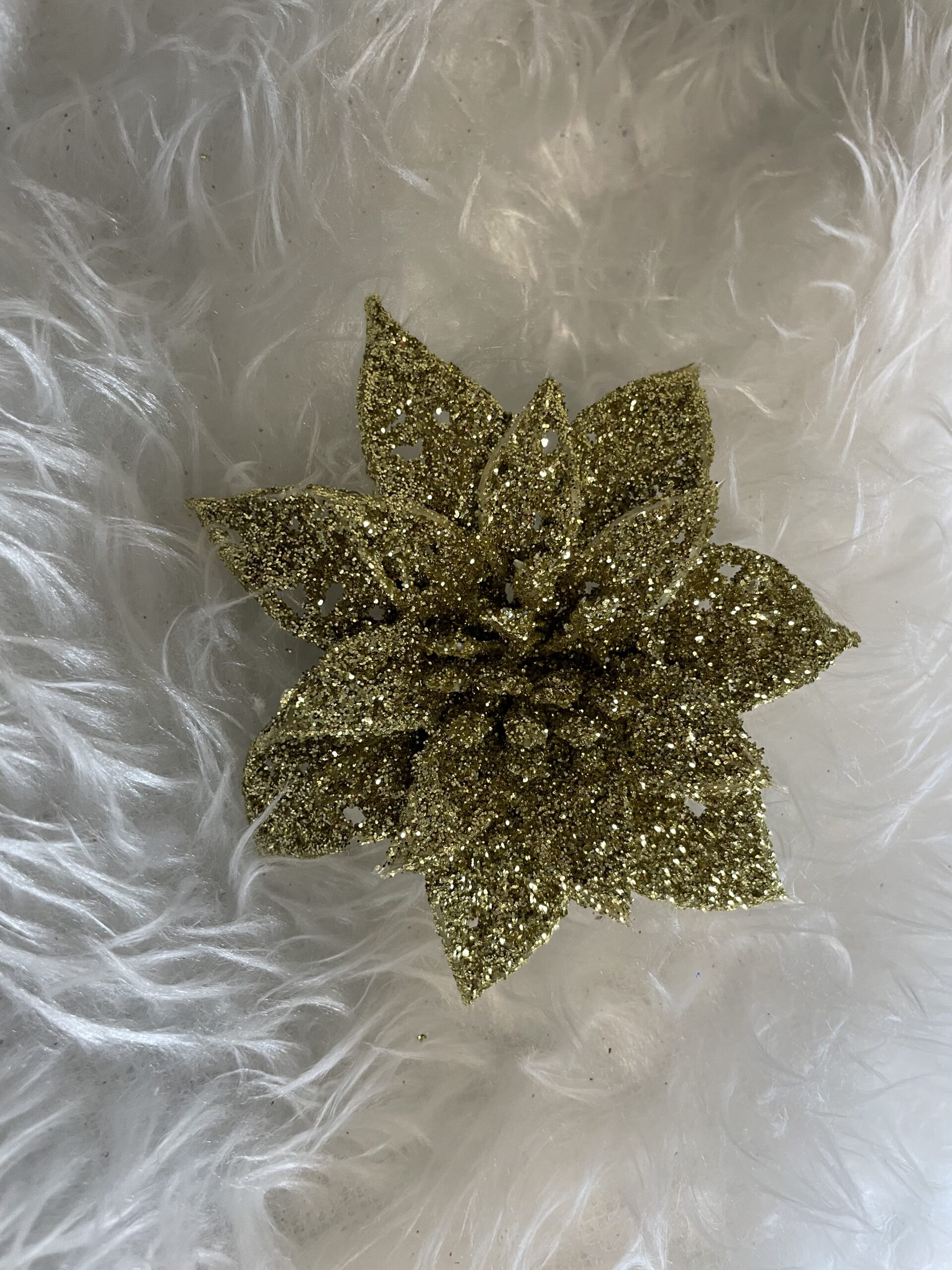 Set 10 ornamente pentru bradul de Craciun, stea Poinsettia, 14cm, auriu [11]