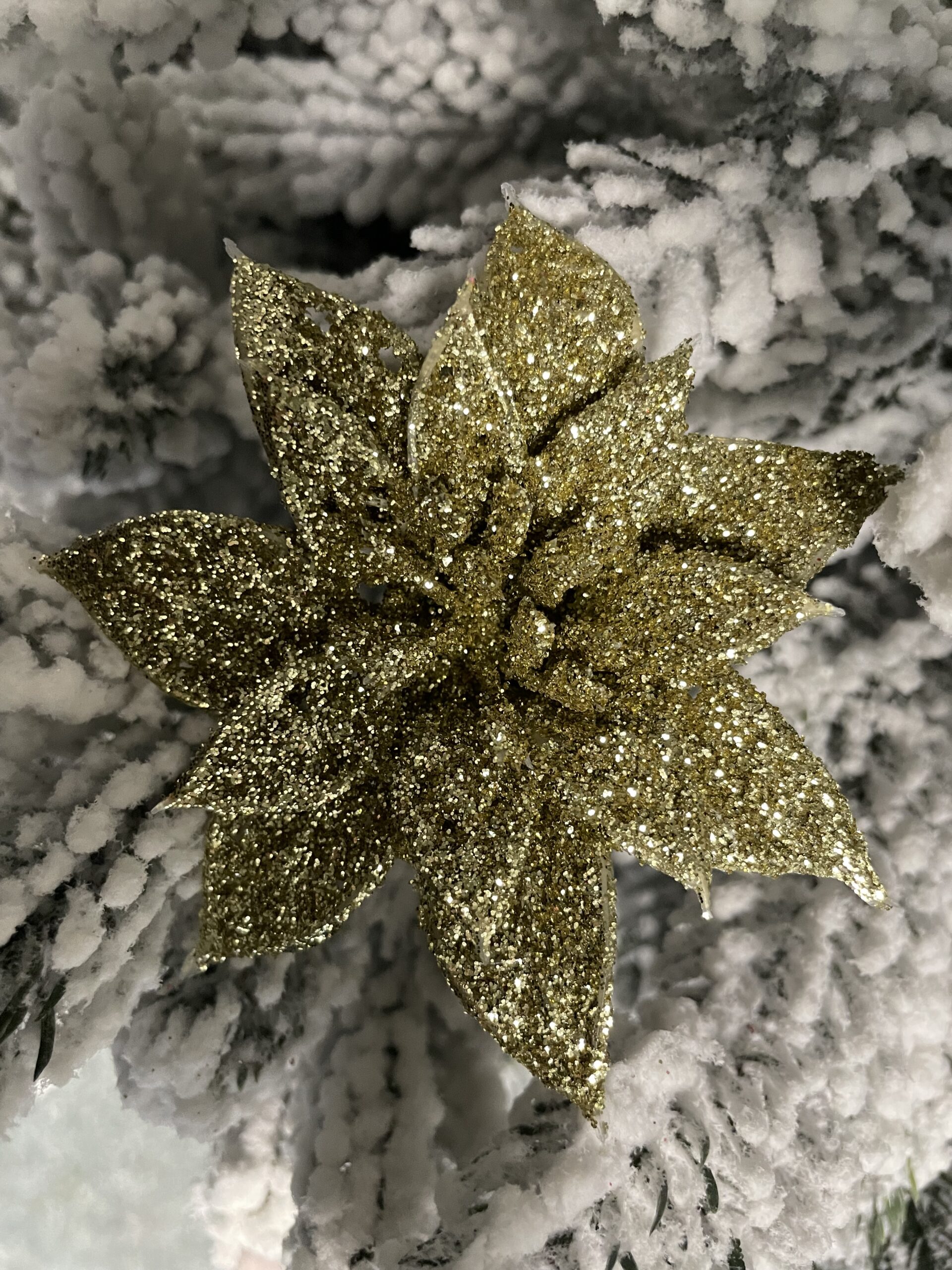 Set 10 ornamente pentru bradul de Craciun, stea Poinsettia, 14cm, auriu [16]