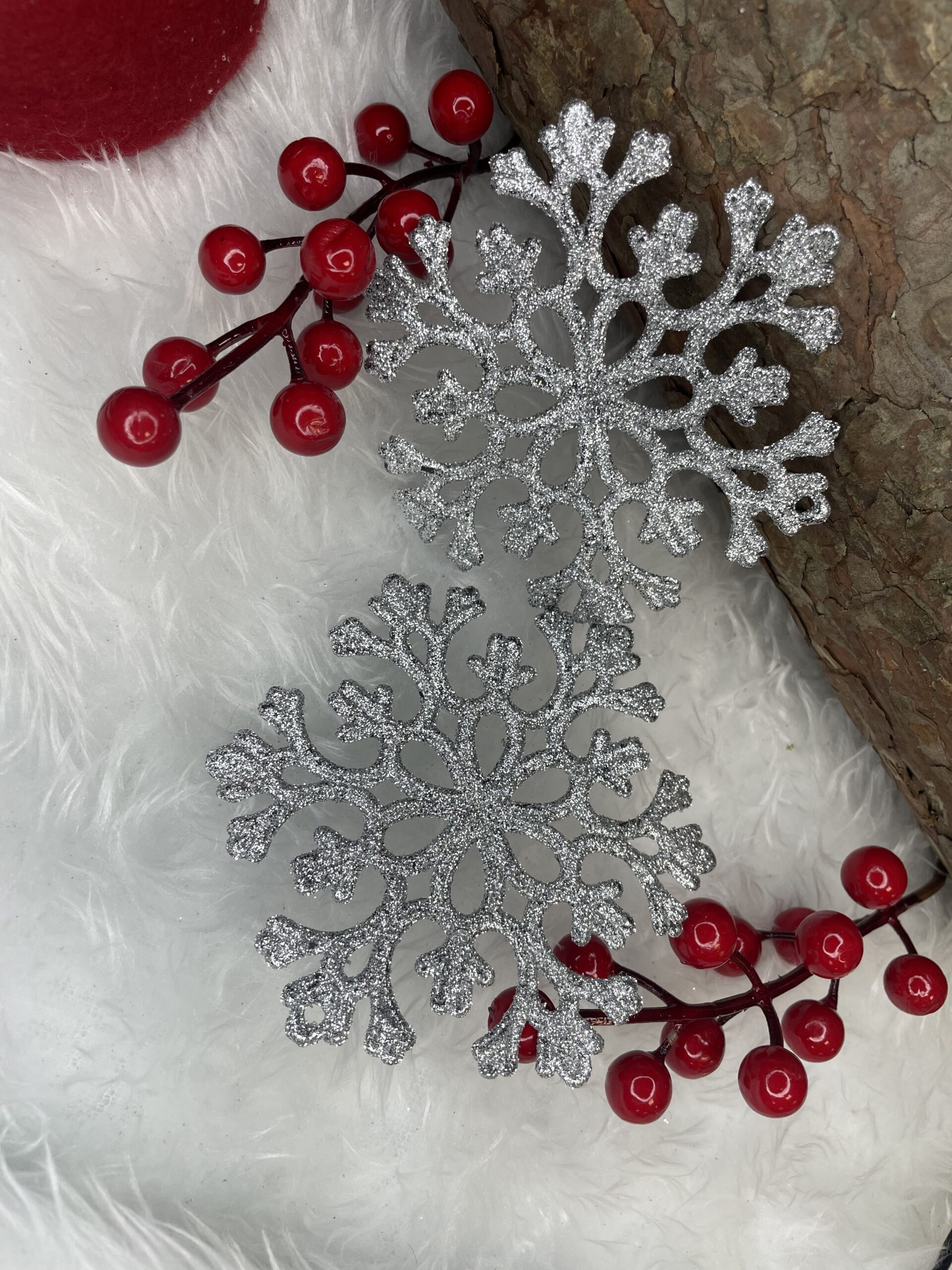 Decoratiune brad fulg de zapada, set 12 bucati, 10cm, argintiu [18]