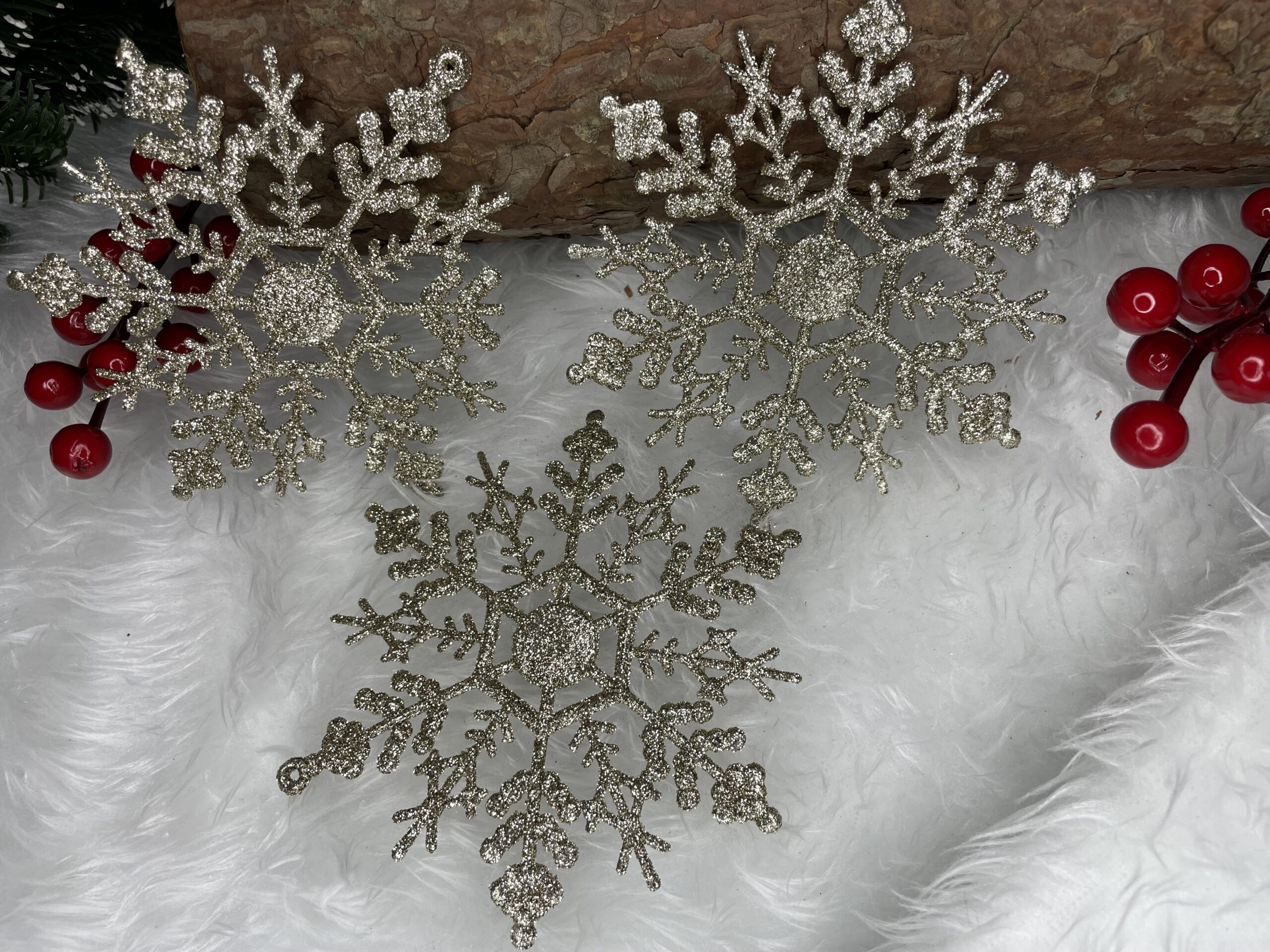 Decoratiune brad fulg de zapada, set 3 bucati, 12cm, auriu [14]