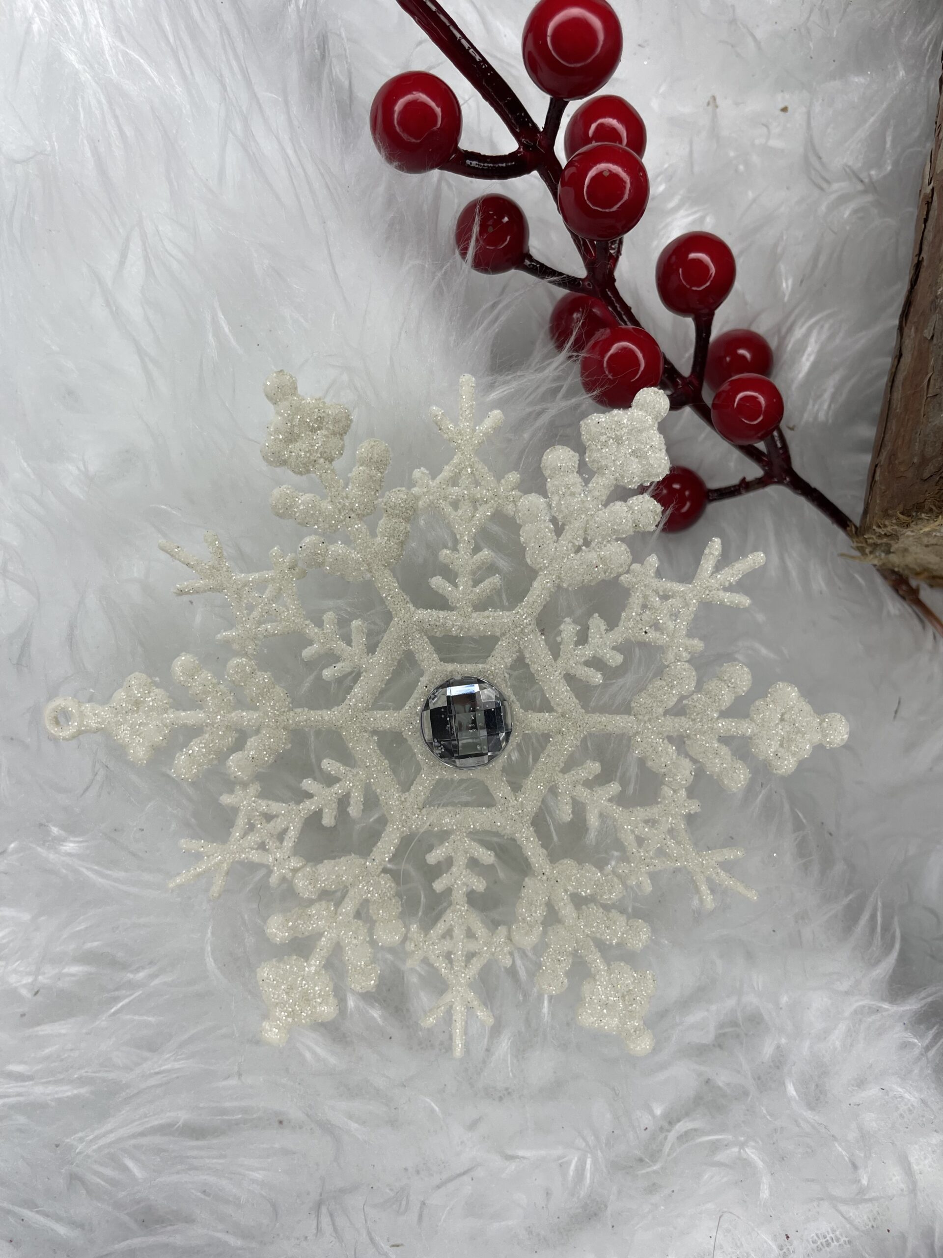 Decoratiune brad fulg de zapada cu cristal, set 2 bucati, 12cm, alb [11]