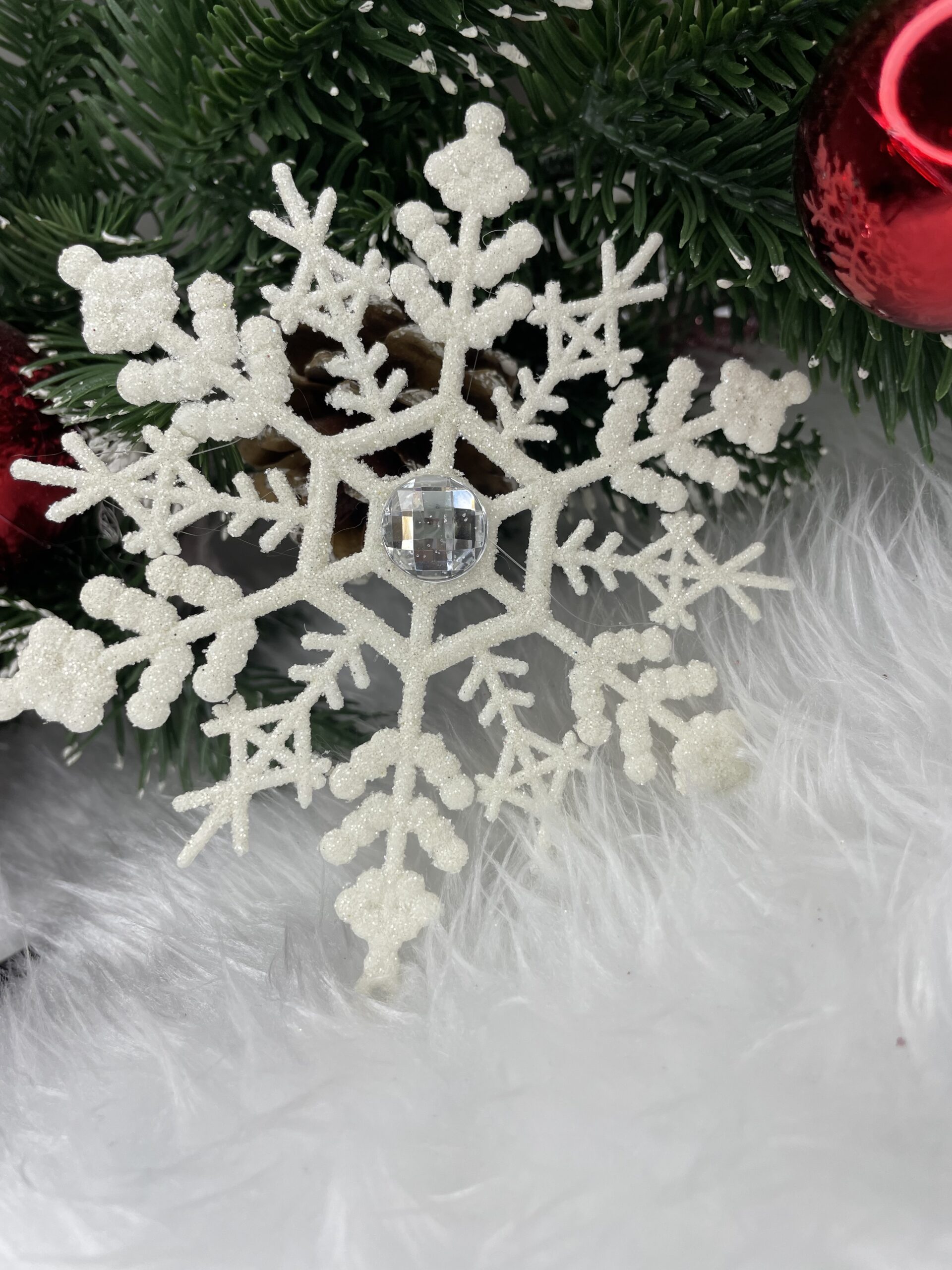 Decoratiune brad fulg de zapada cu cristal, set 2 bucati, 12cm, alb [12]