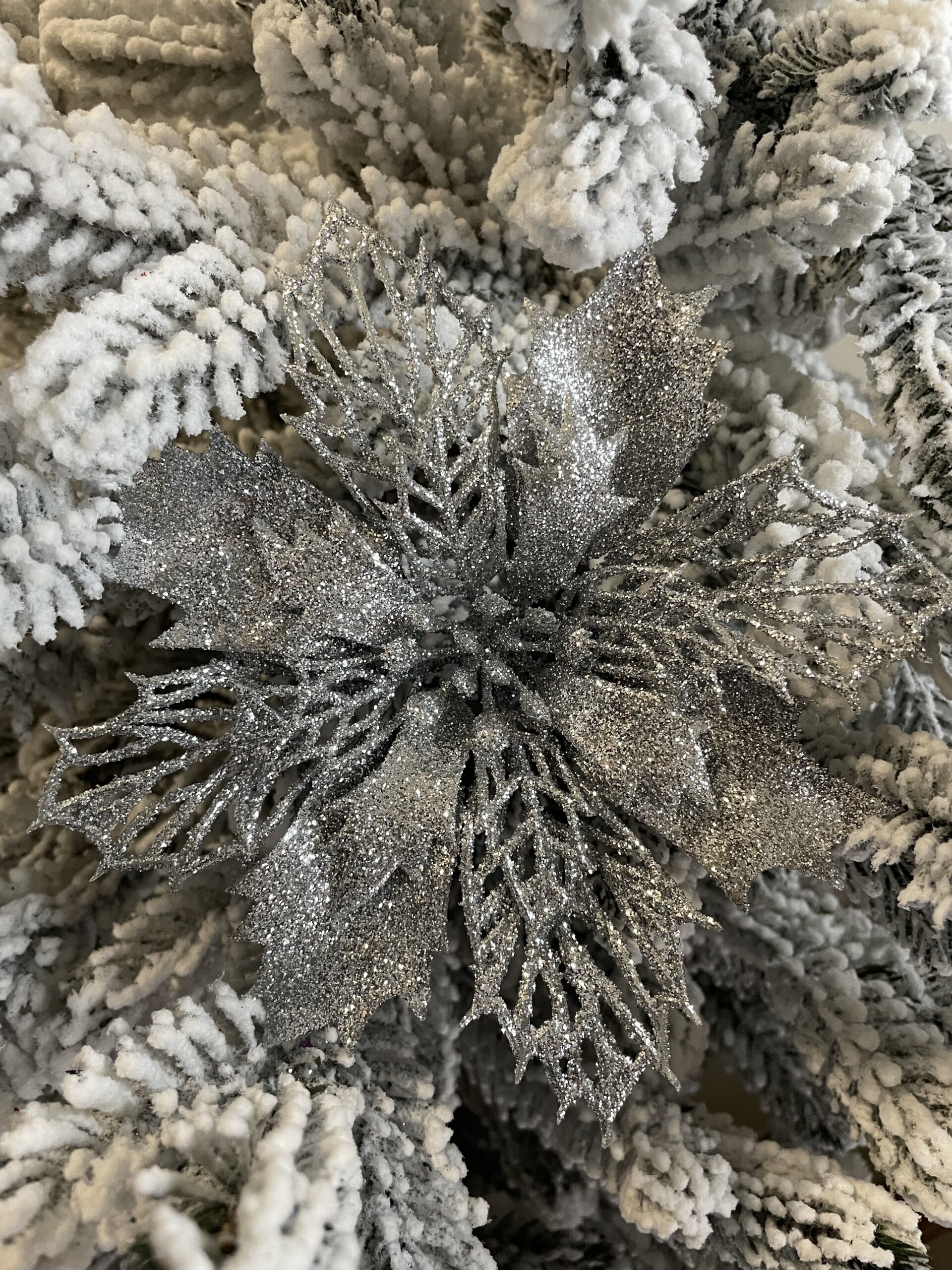 Set 10 ornamente pentru bradul de Craciun, stea Poinsettia, 16cm, argintiu [10]