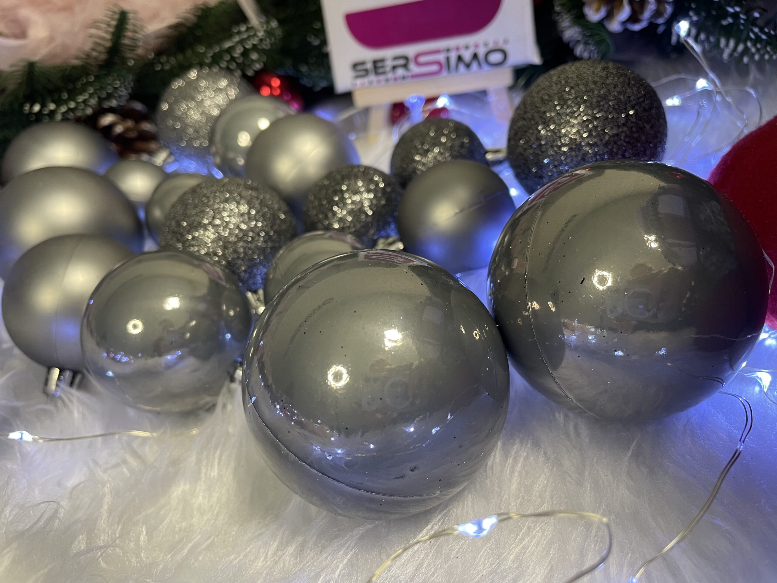 Set globuri de Craciun, 30 bucati, 3 modele, 4/5/6cm, gri argintiu [11]
