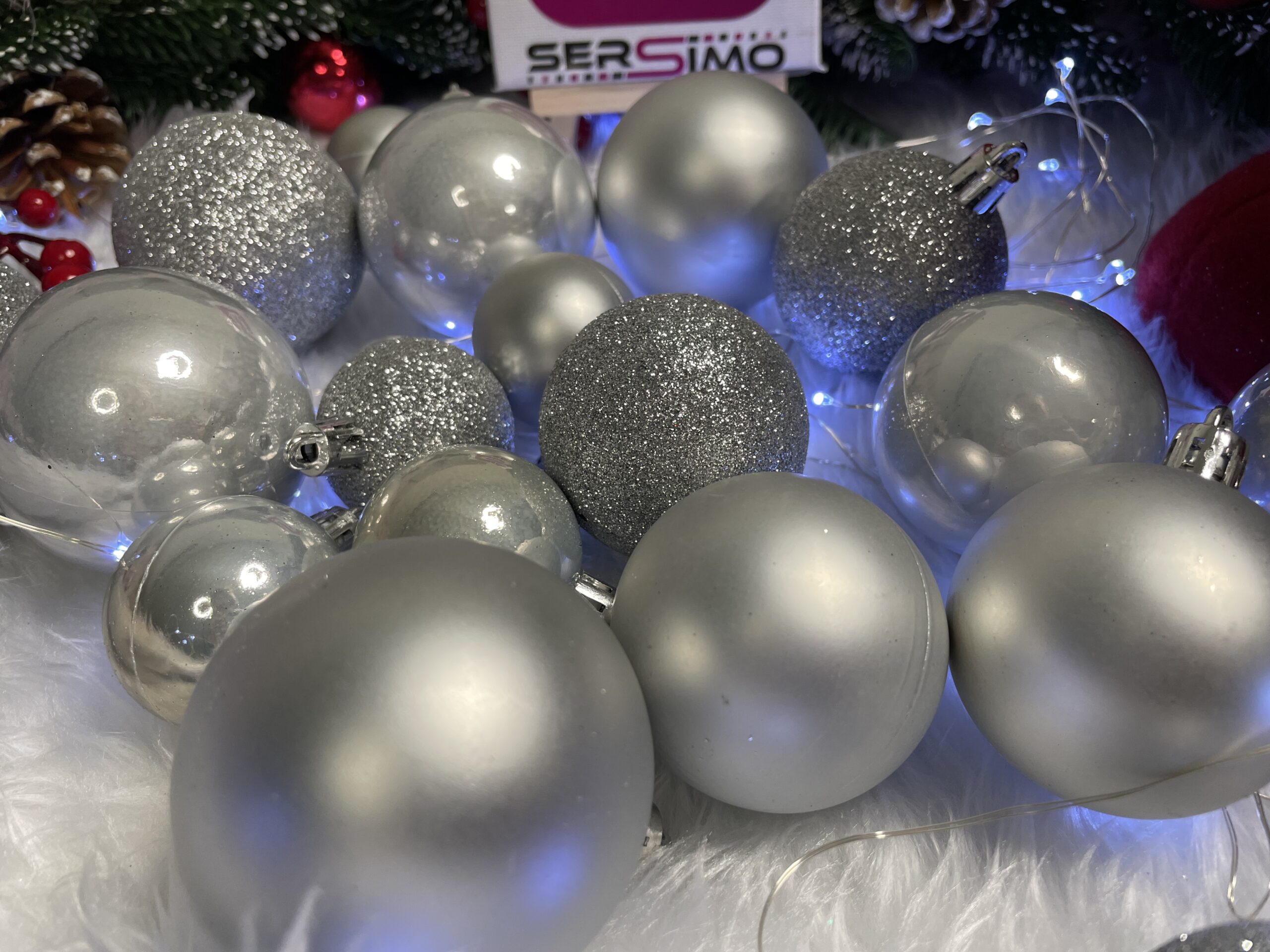 Set globuri de Craciun, 30 bucati, 3 modele, 4/5/6cm, argintiu [14]
