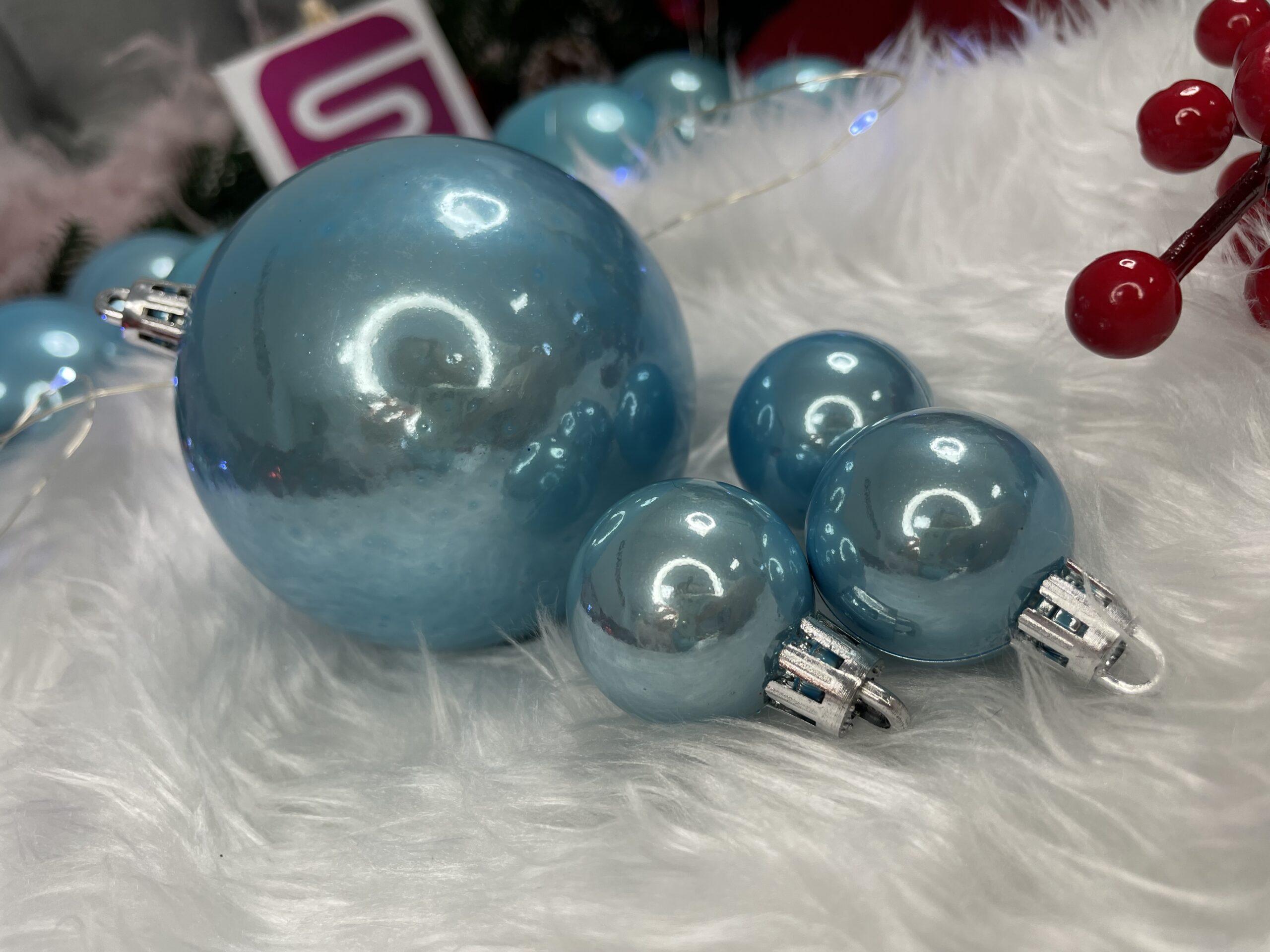 Set globuri de Craciun, 37 bucati, 3-8cm, albastru perla [16]