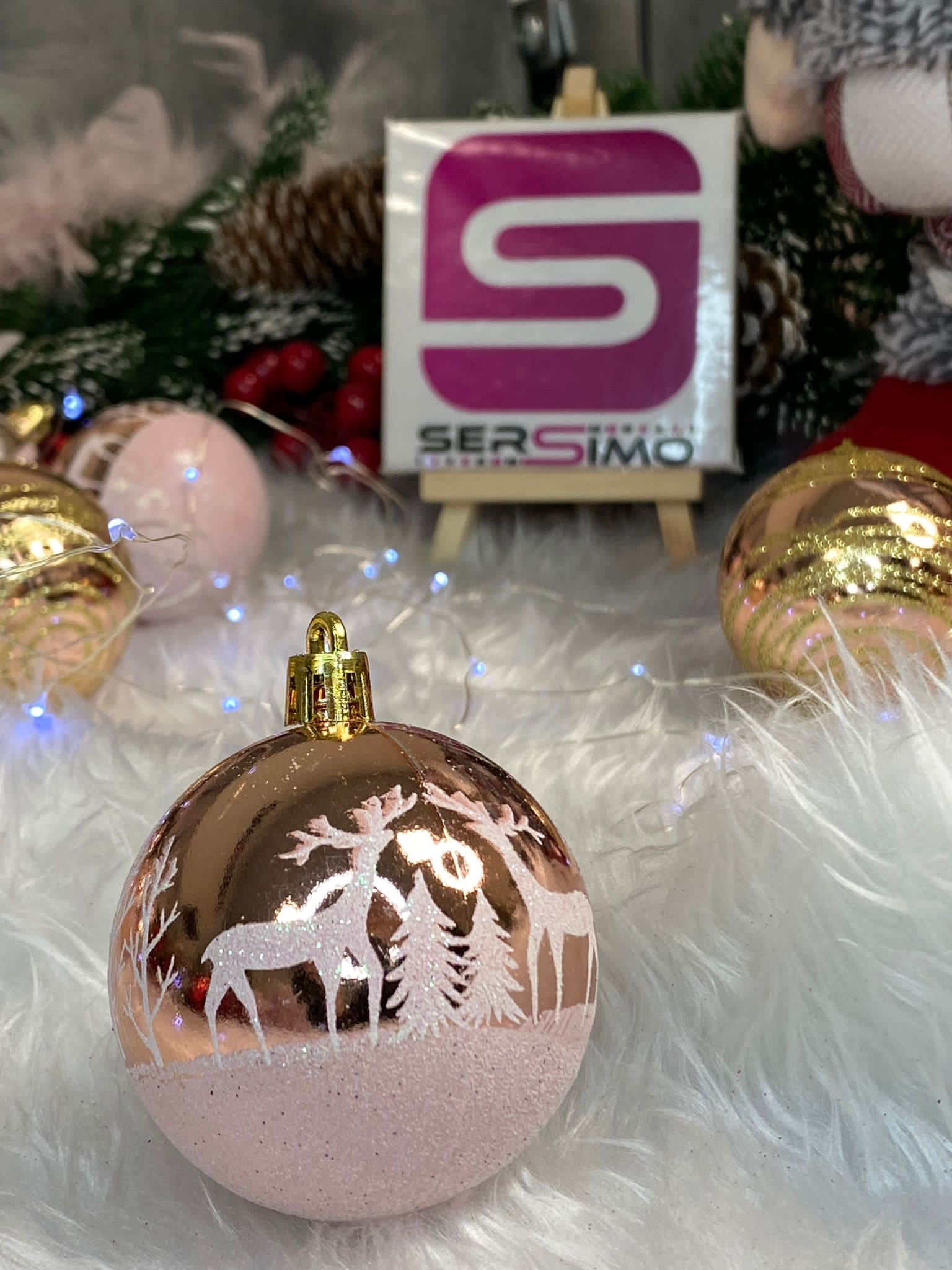 Set globuri de Craciun cu modele de sarbatori, 24 bucati, 6cm, rose [22]