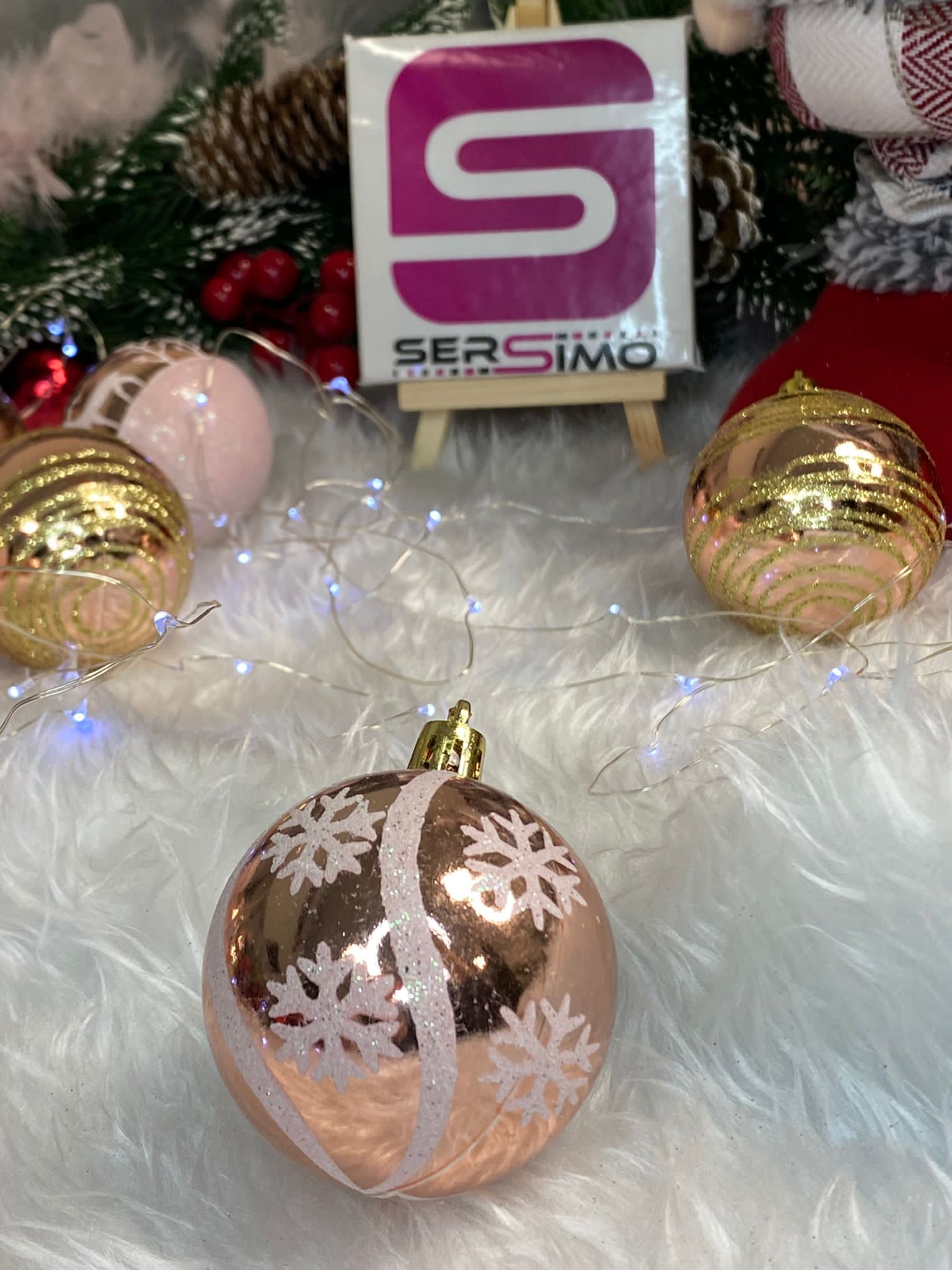 Set globuri de Craciun cu modele de sarbatori, 24 bucati, 6cm, rose [23]