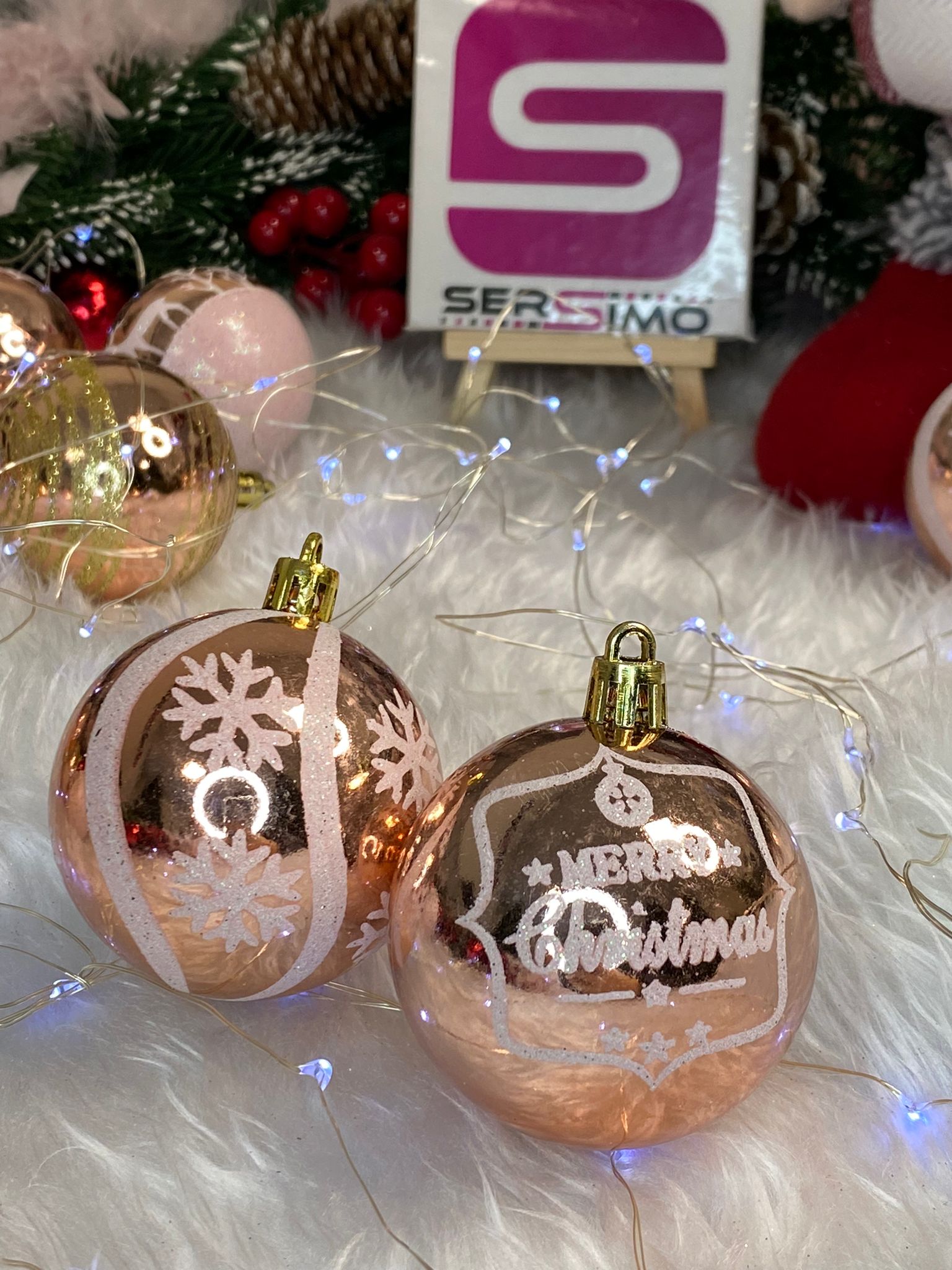 Set globuri de Craciun cu modele de sarbatori, 24 bucati, 6cm, rose [19]