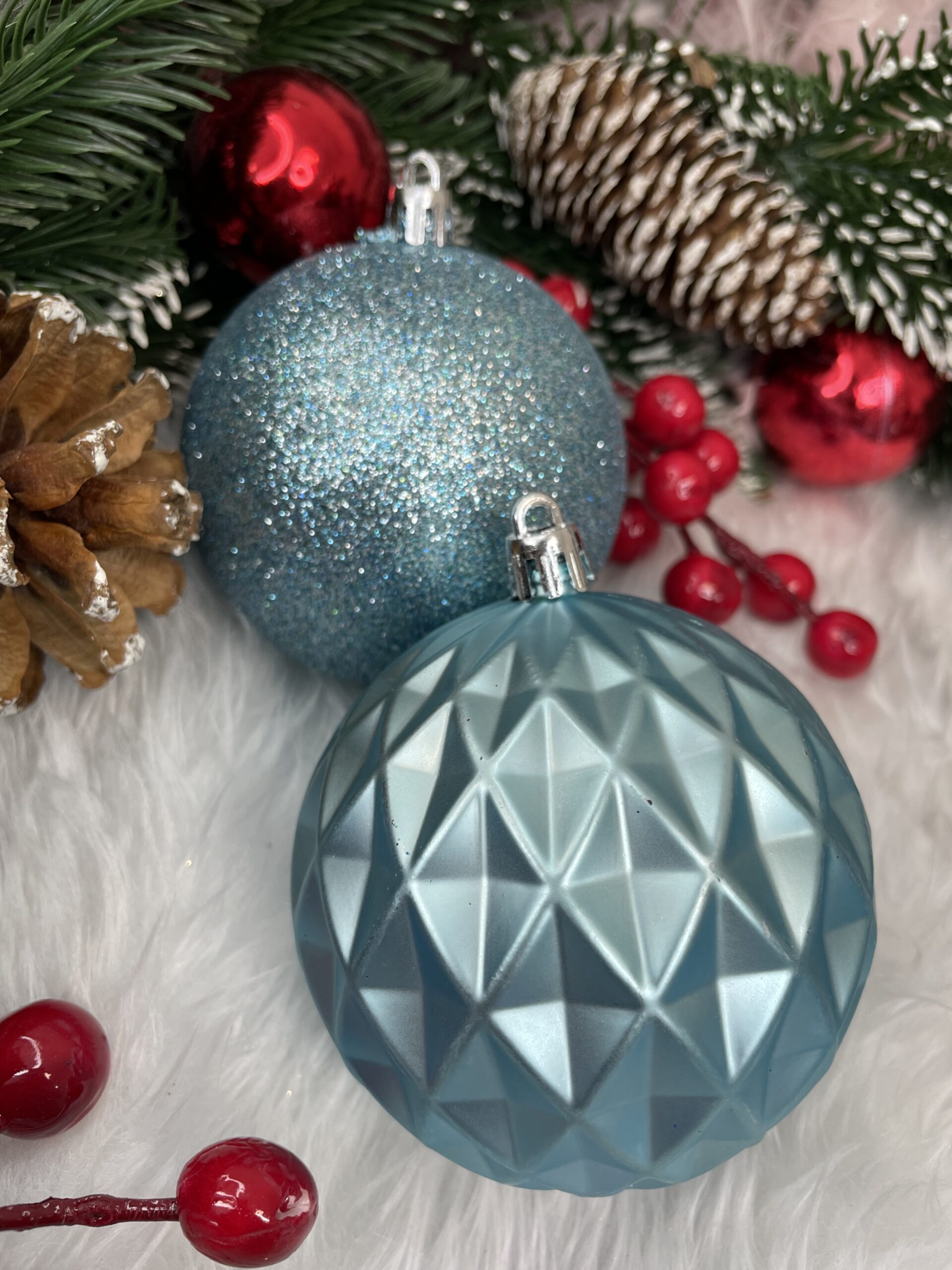 Set globuri de Craciun, 30 bucati, 6 modele, 8cm, albastru [25]