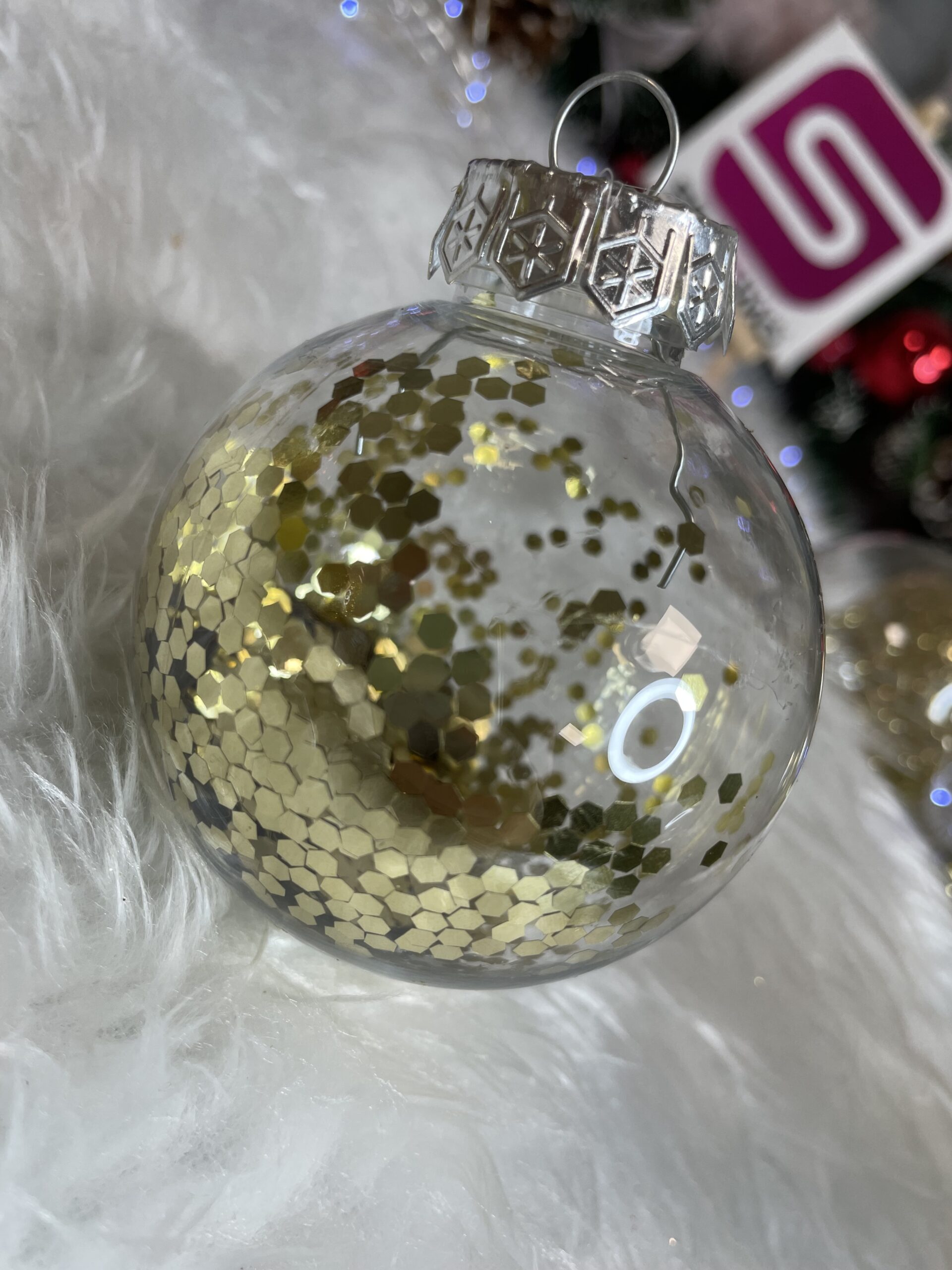 Set globuri de Craciun Inedit, 30 bucati, 7cm, transparente si auriu [17]