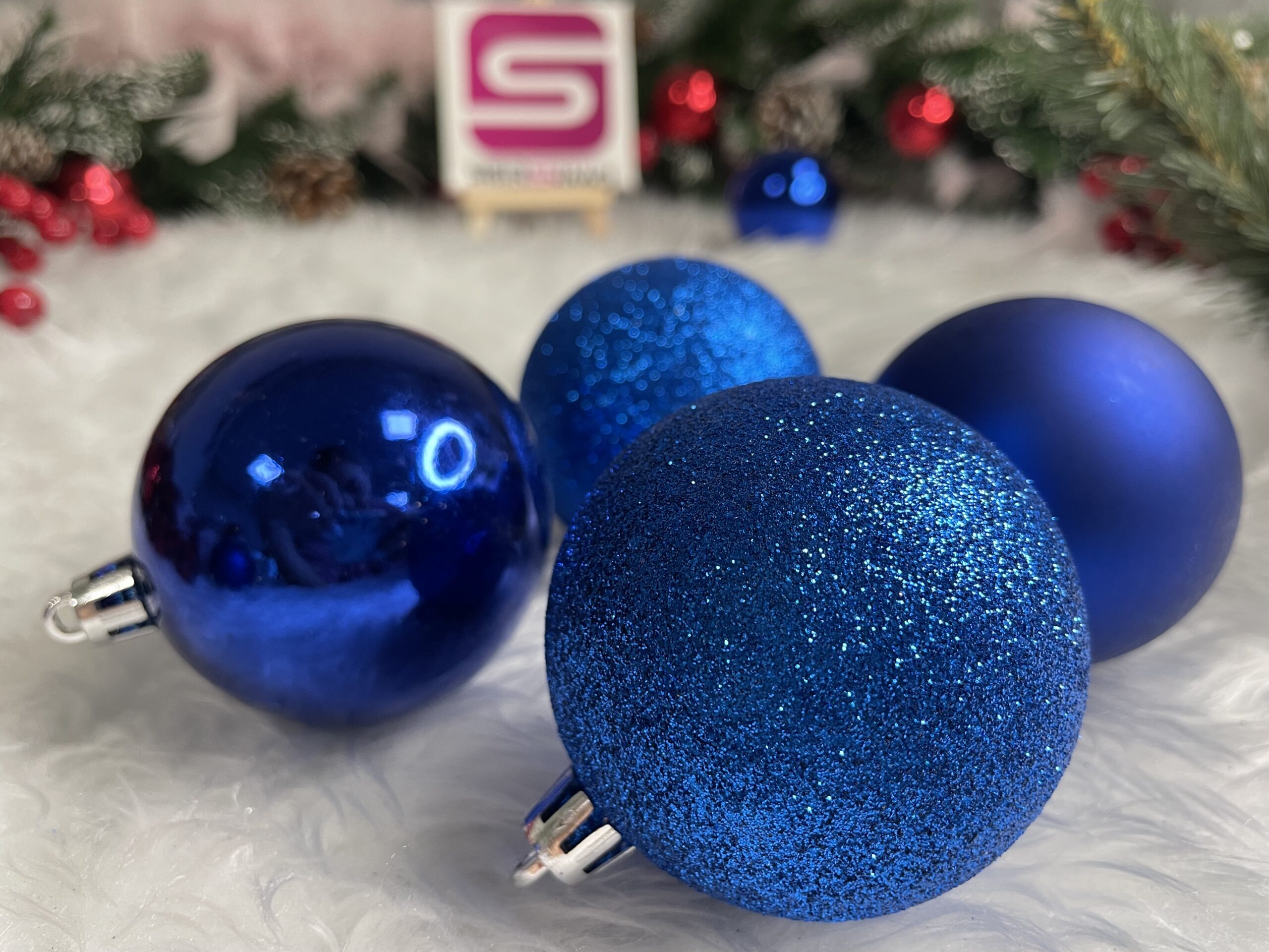 Set globuri de Craciun, 30 bucati, 3 modele, 6cm, albastru [18]