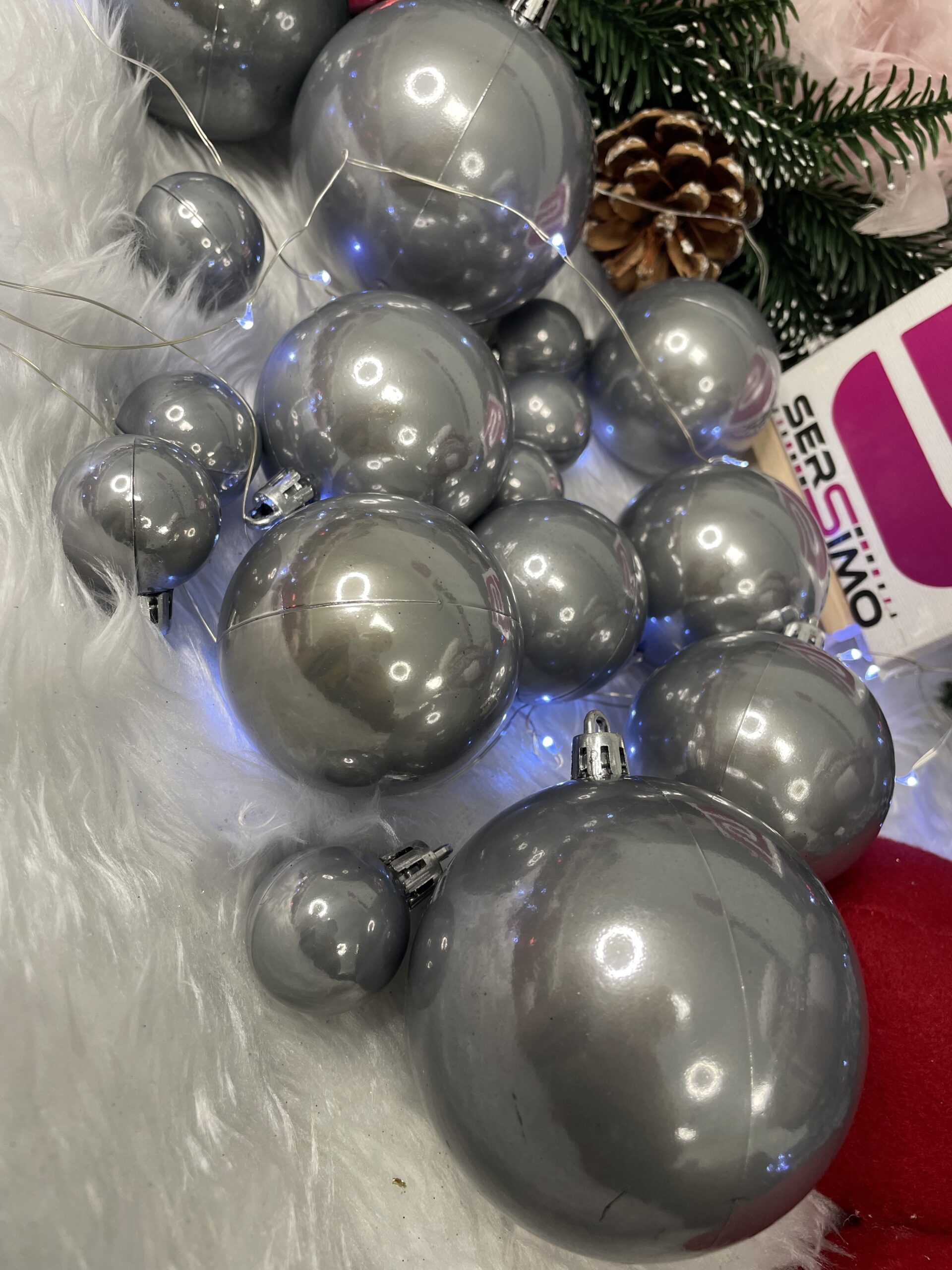 Set globuri de Craciun, 37 bucati, 3-8cm, argintiu [6]