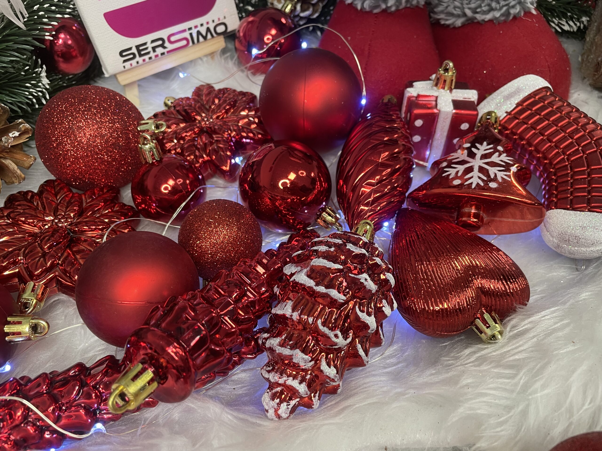 Set globuri si decoratiuni de Craciun, 72 piese, diverse dimensiuni, rosu [14]