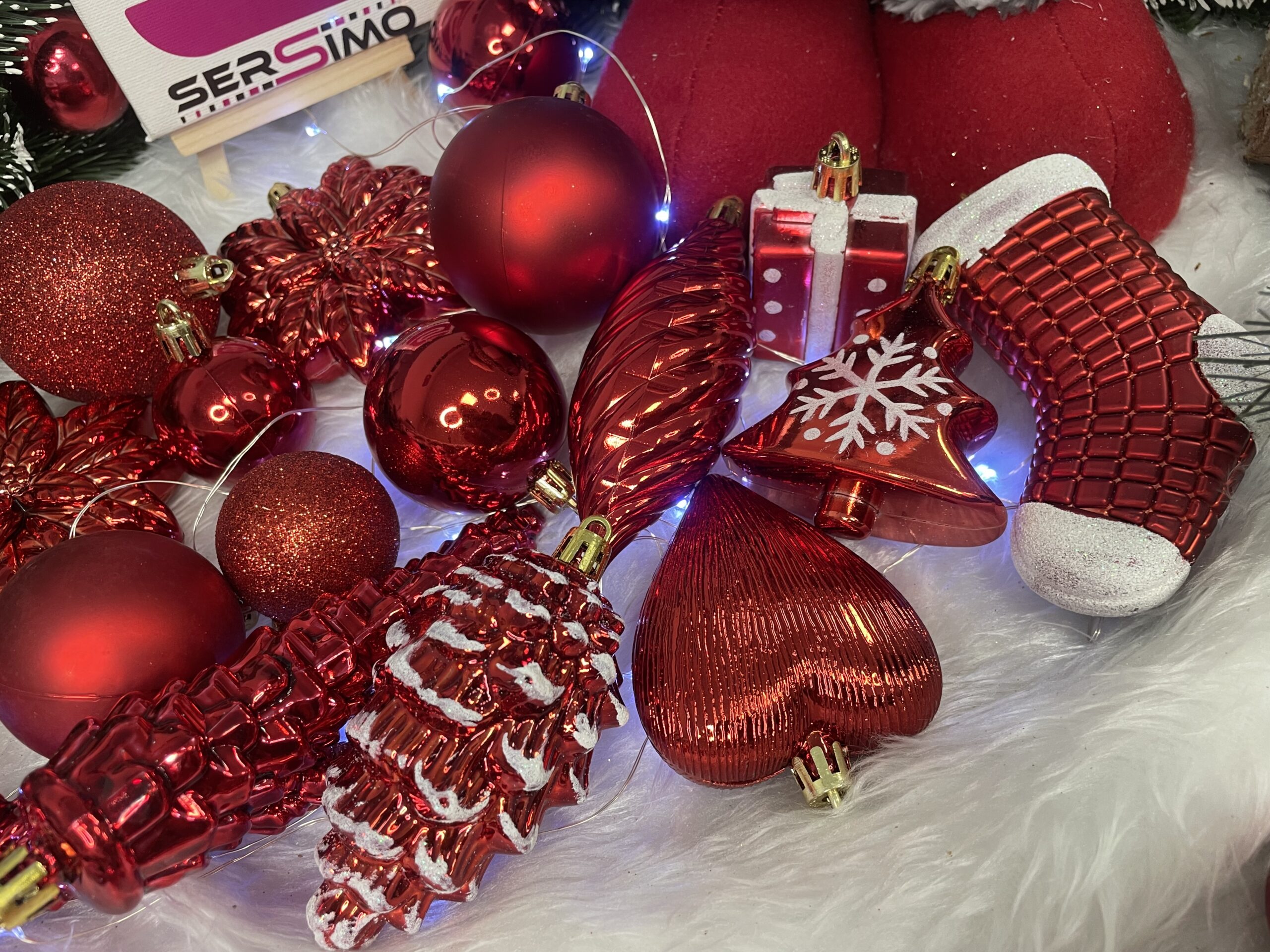 Set globuri si decoratiuni de Craciun, 72 piese, diverse dimensiuni, rosu [15]