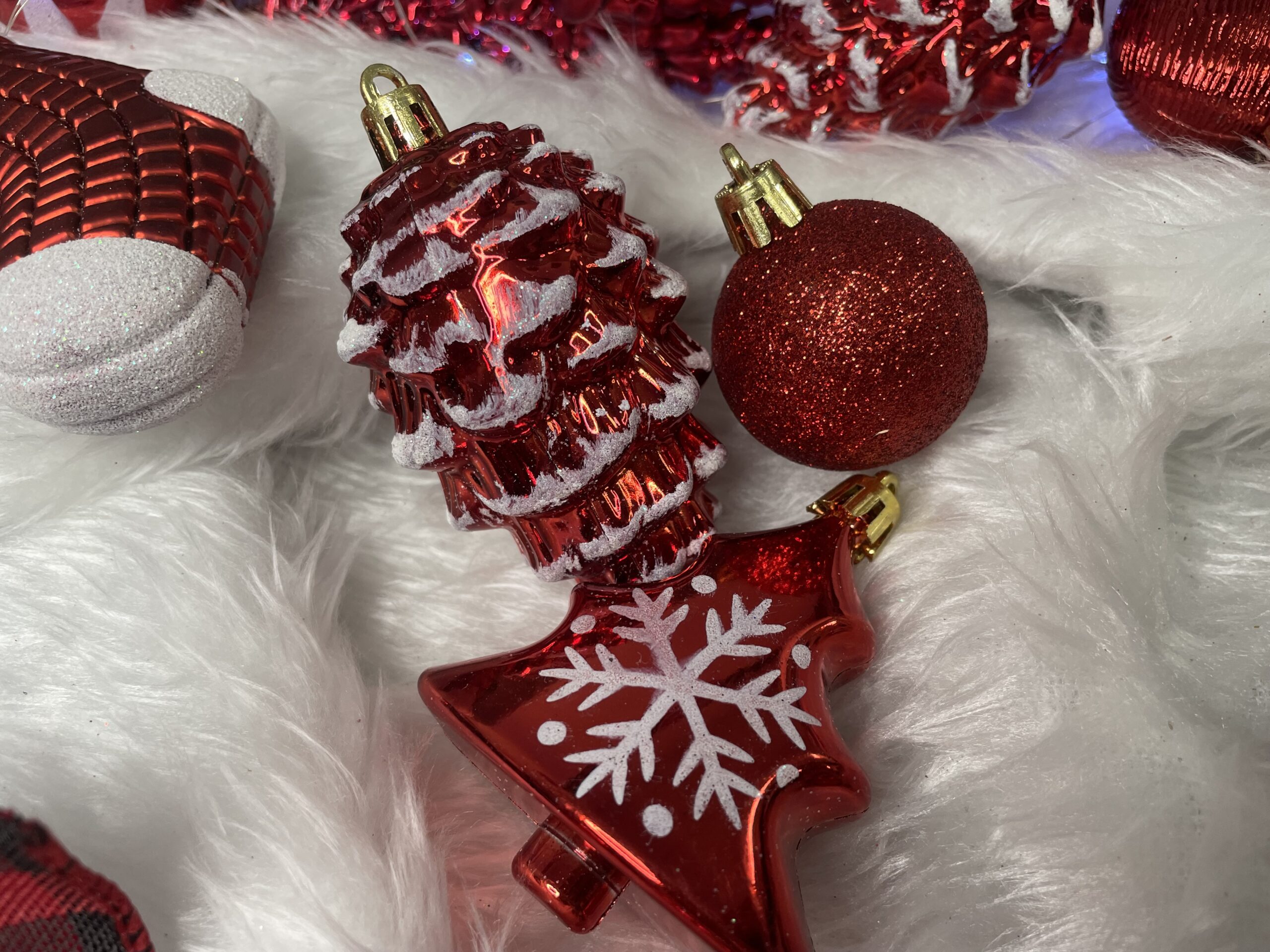 Set globuri si decoratiuni de Craciun, 72 piese, diverse dimensiuni, rosu [16]