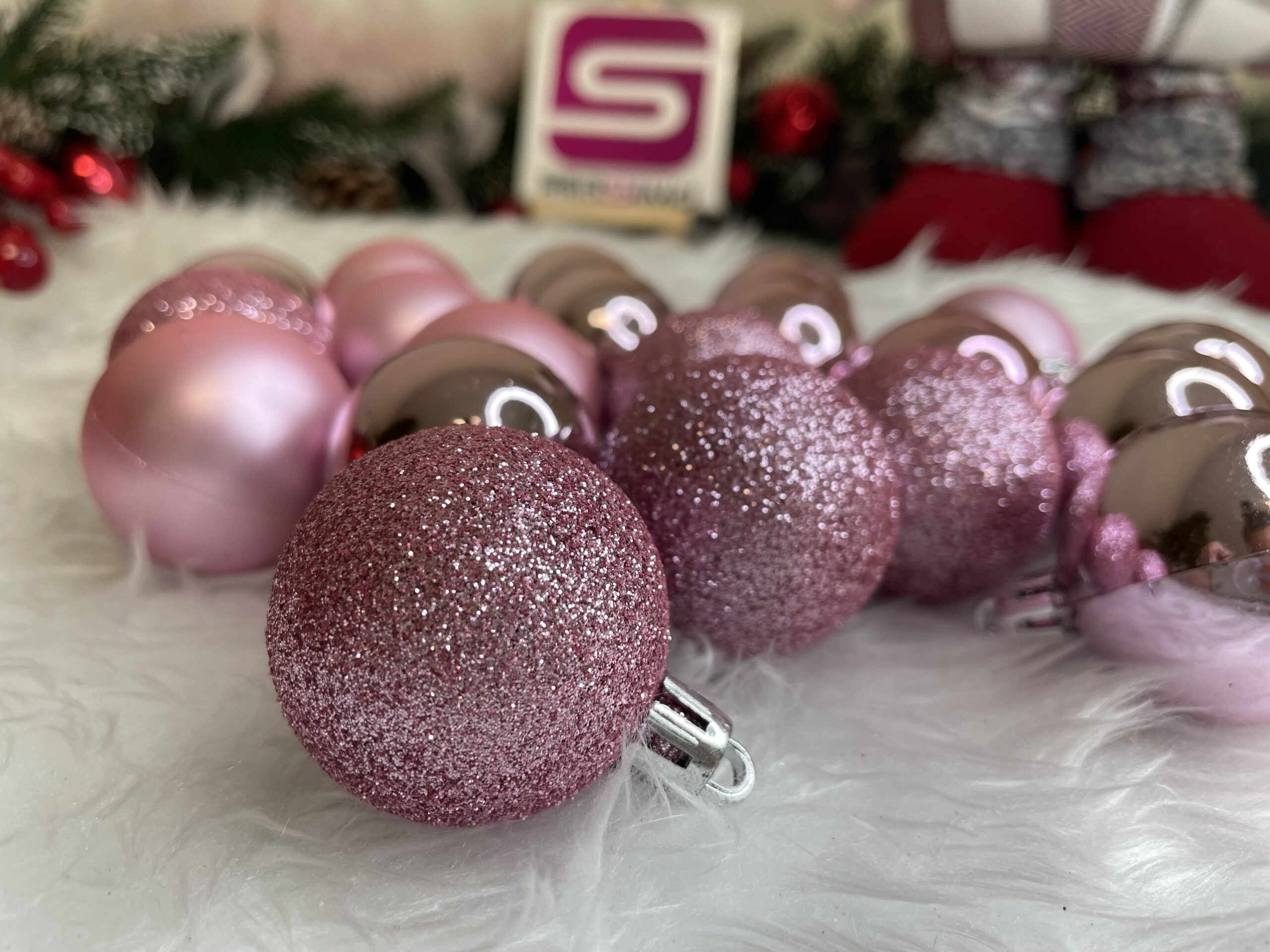 Set globuri de Craciun, 20 bucati, 3 modele, 4cm, roz [13]