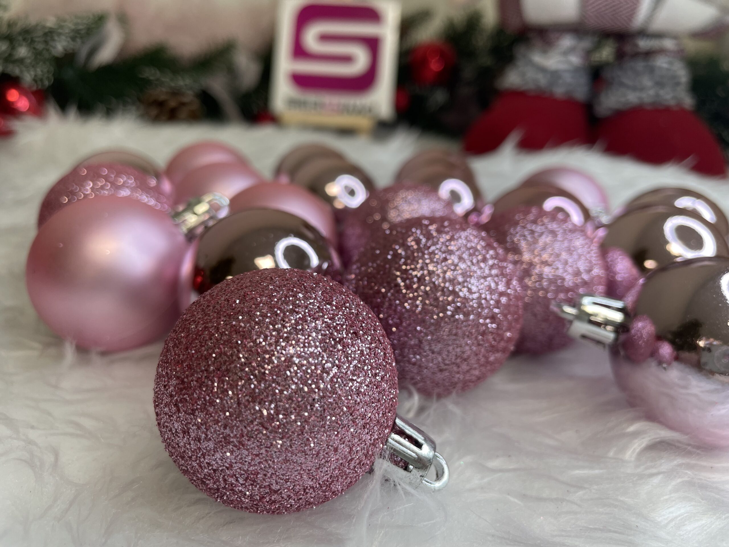 Set globuri de Craciun, 20 bucati, 3 modele, 4cm, roz [14]