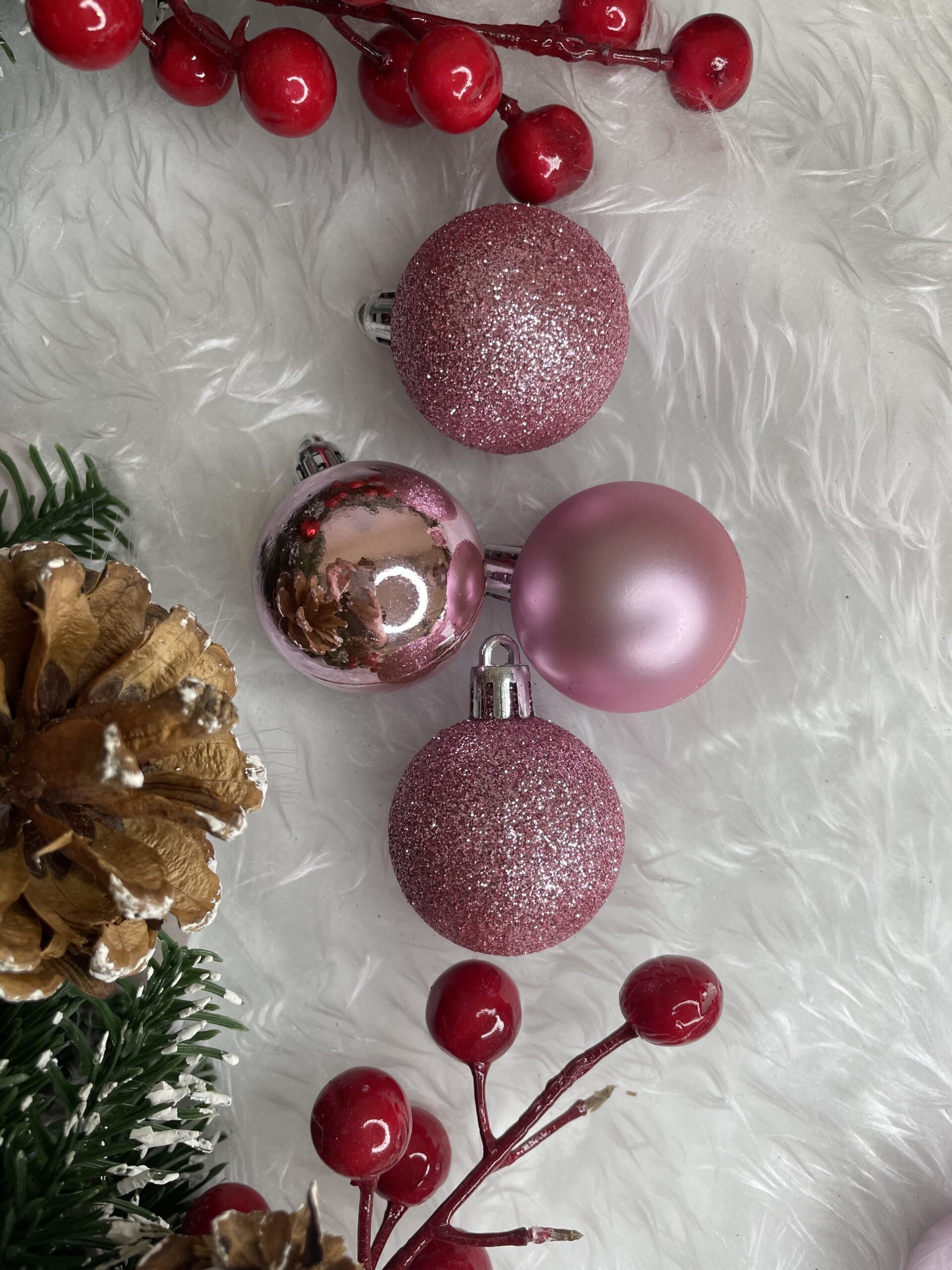 Set globuri de Craciun, 20 bucati, 3 modele, 4cm, roz [16]