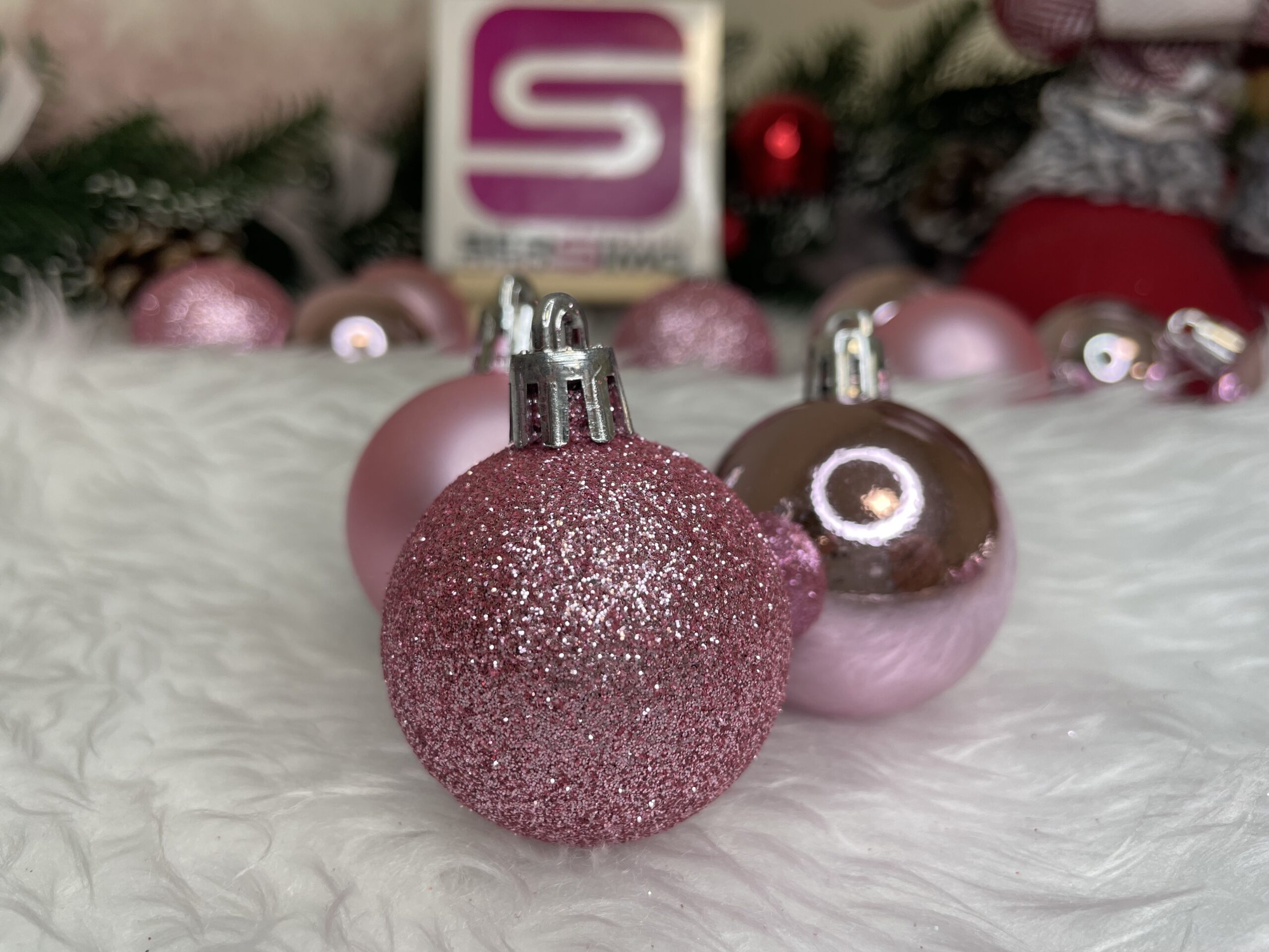 Set globuri de Craciun, 20 bucati, 3 modele, 4cm, roz [17]