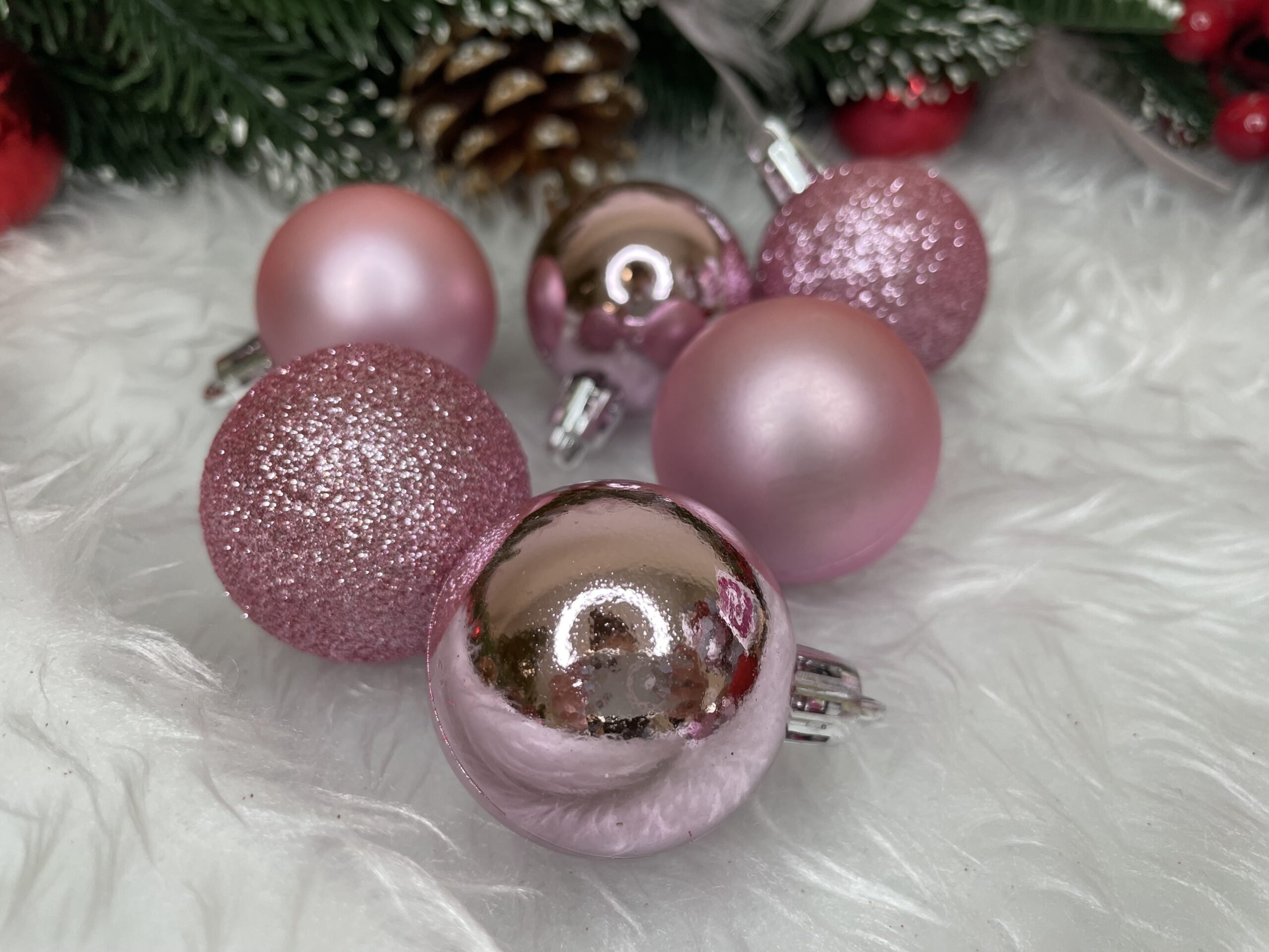 Set globuri de Craciun, 20 bucati, 3 modele, 4cm, roz [18]
