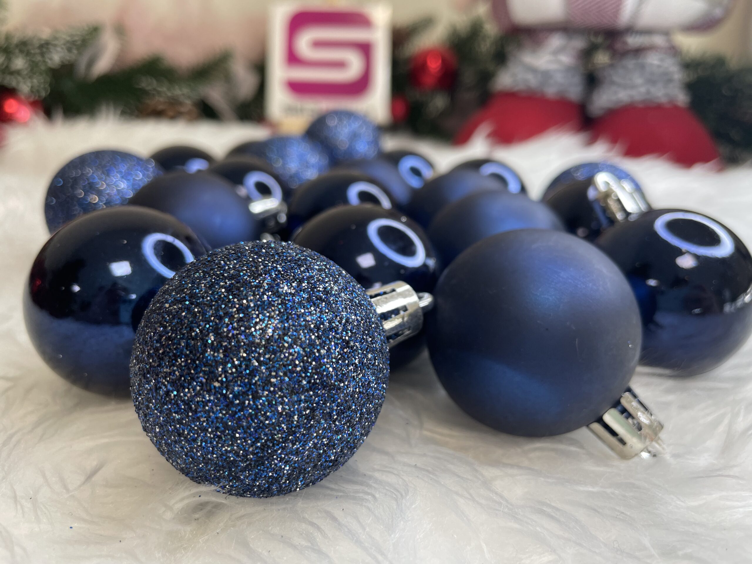 Set globuri de Craciun, 20 bucati, 3 modele, 4cm, albastru inchis [10]