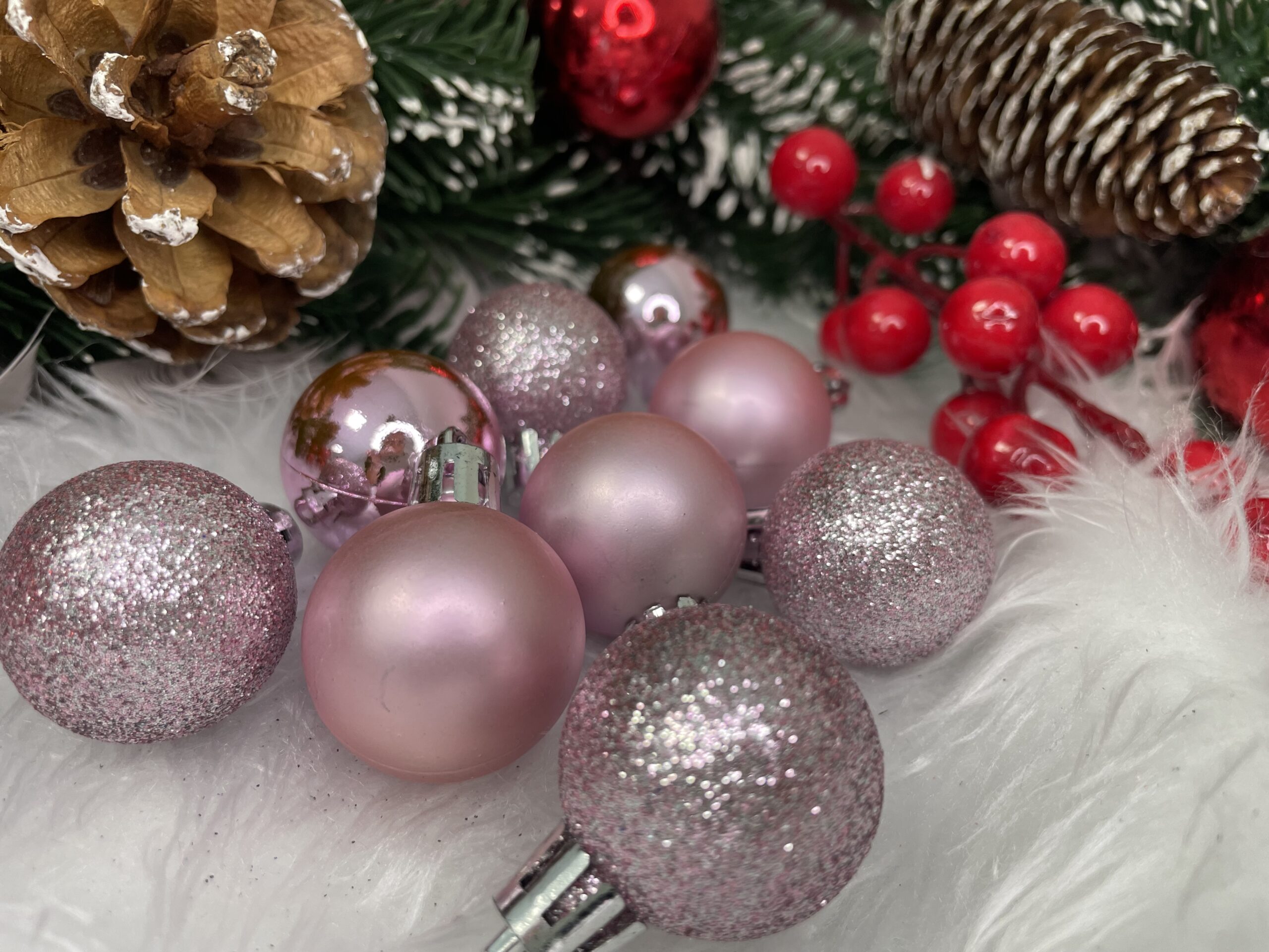 Set globuri de Craciun, 30 bucati, 3 modele, 3cm, roz [16]