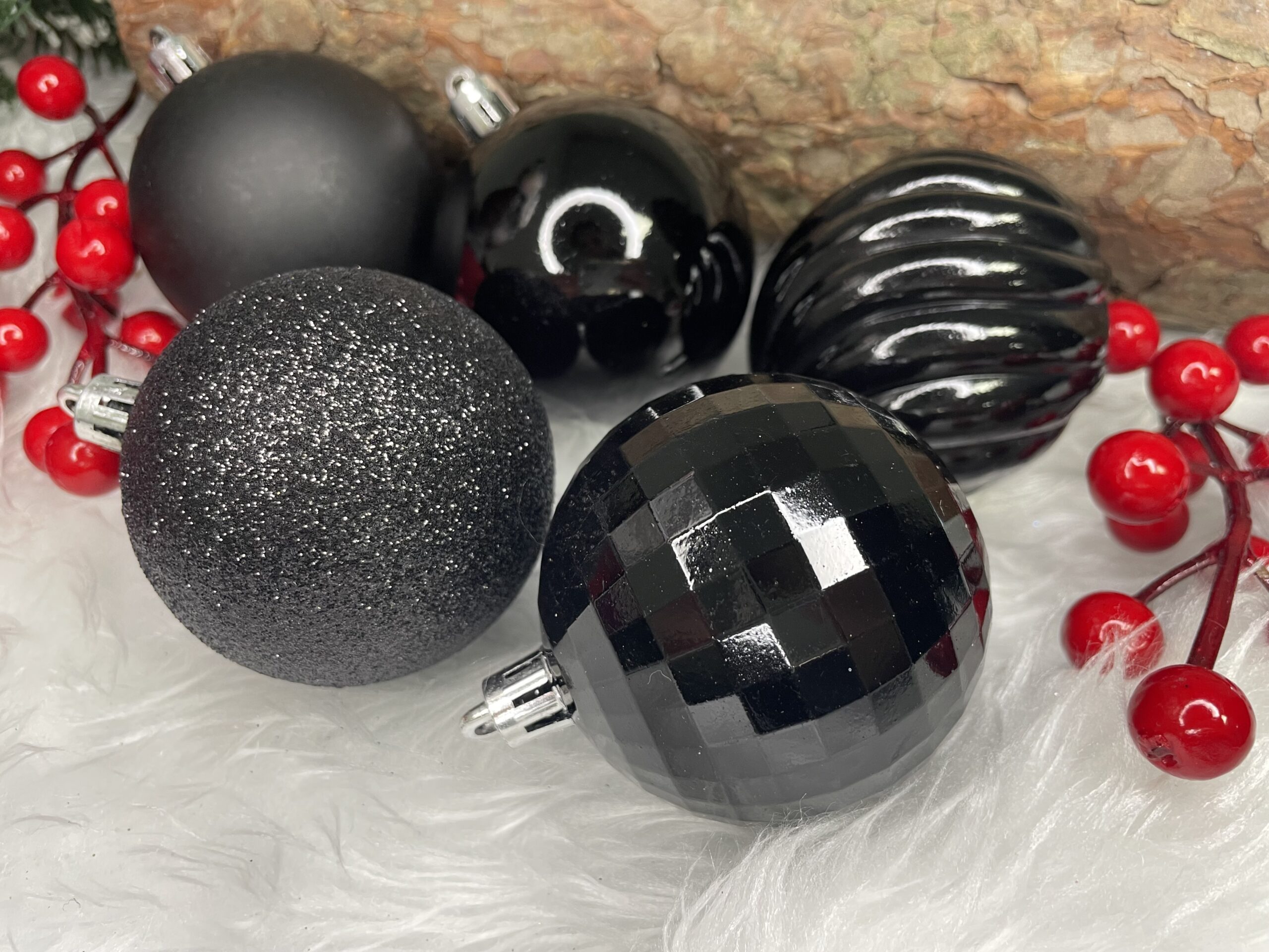 Set globuri de Craciun, 20 bucati, 5 modele, 6cm, negru [20]