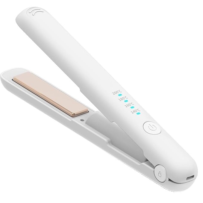 ✨TOATE PRODUSELE✨ - Placa de Par fara Fir, , Adaptor Tip C, Tensiune 5V, Capacitate Baterie 3000 mAh, Indreptat, Ondulat, 4 Trepte de Temperatura, 21.8 x 3.1 x 3.4.1 cm, Alb