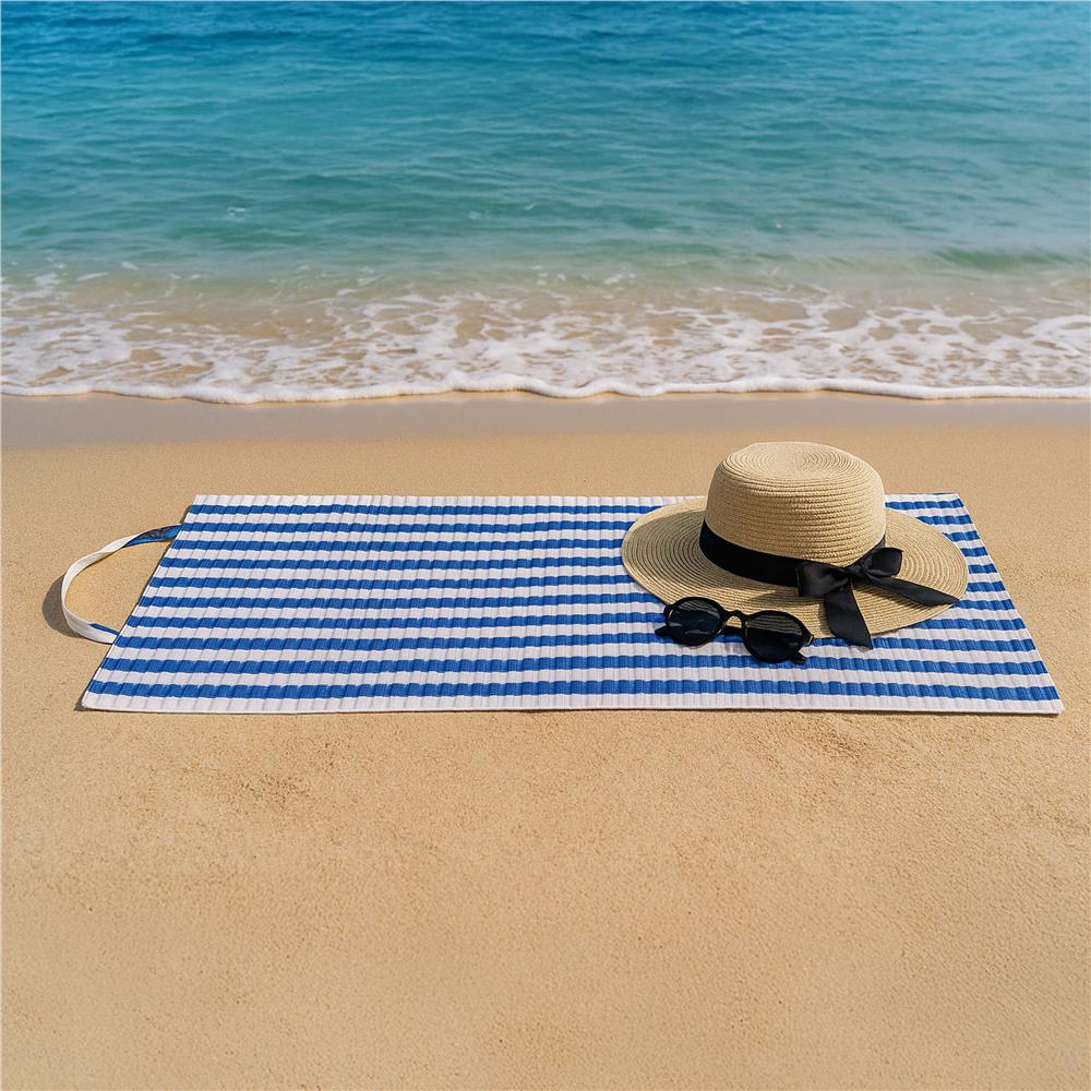 Saltea plaja pliabila din spuma EPE, cu maner si prindere, 180x60x1 cm, albastru cu dungi [18]