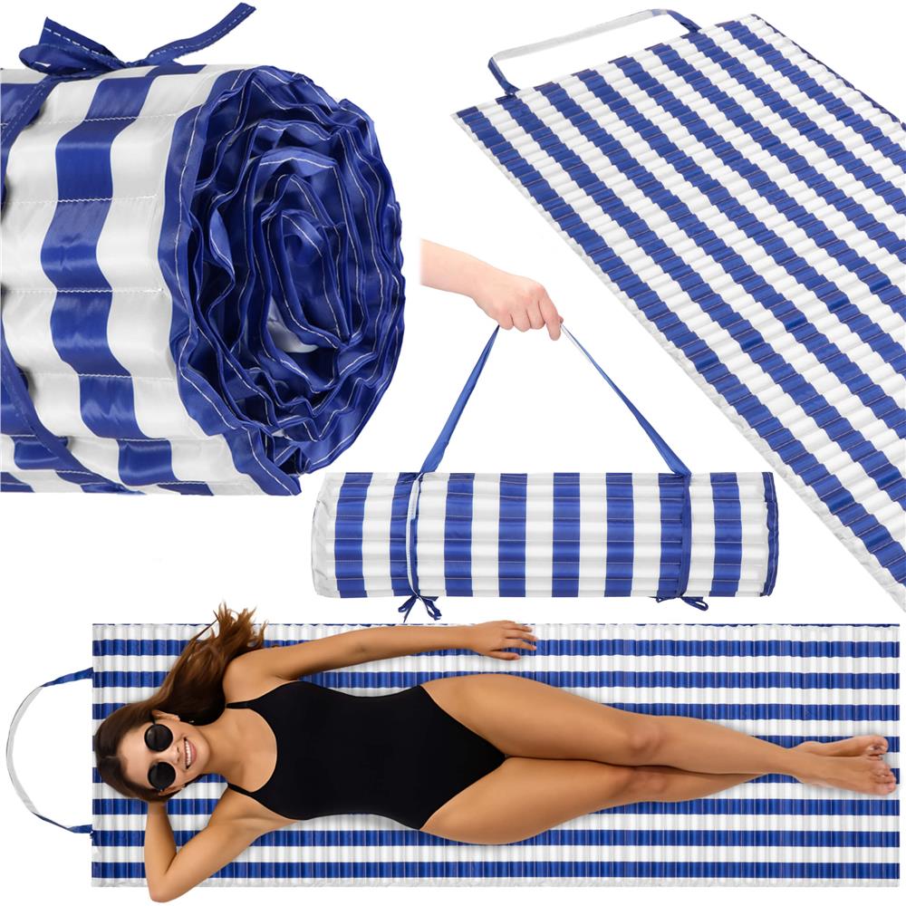 Saltea plaja pliabila din spuma EPE, cu maner si prindere, 180x60x1 cm, albastru cu dungi [5]