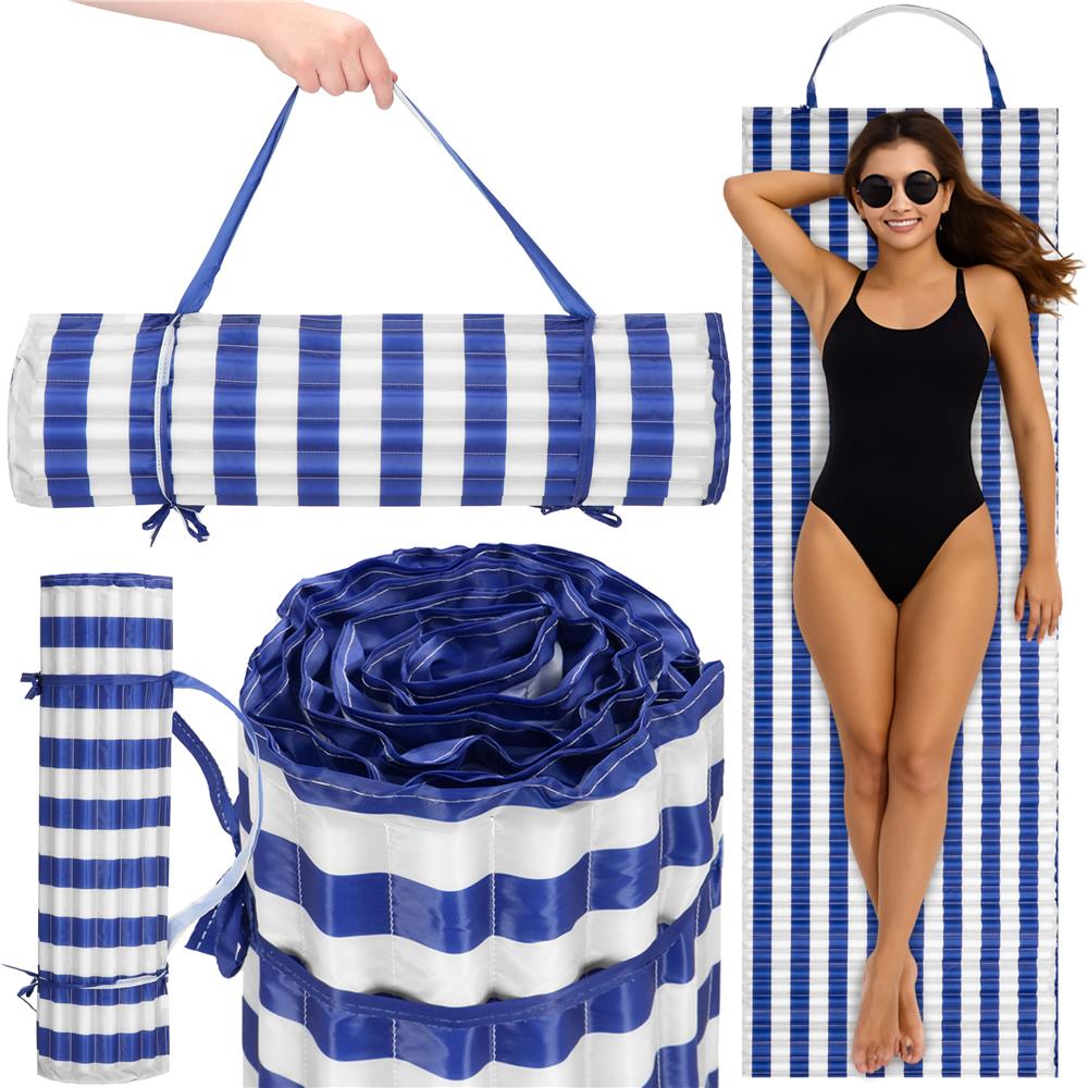 Saltea plaja pliabila din spuma EPE, cu maner si prindere, 180x60x1 cm, albastru cu dungi [6]