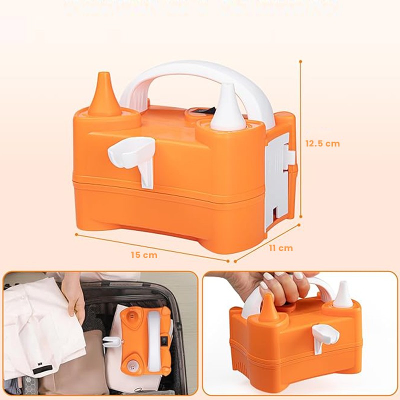 Pompa Electrica de Umflat Baloane, , cu Doua Iesiri, 220V, Putere 400W, Accesorii petrecere, Portocaliu [2]