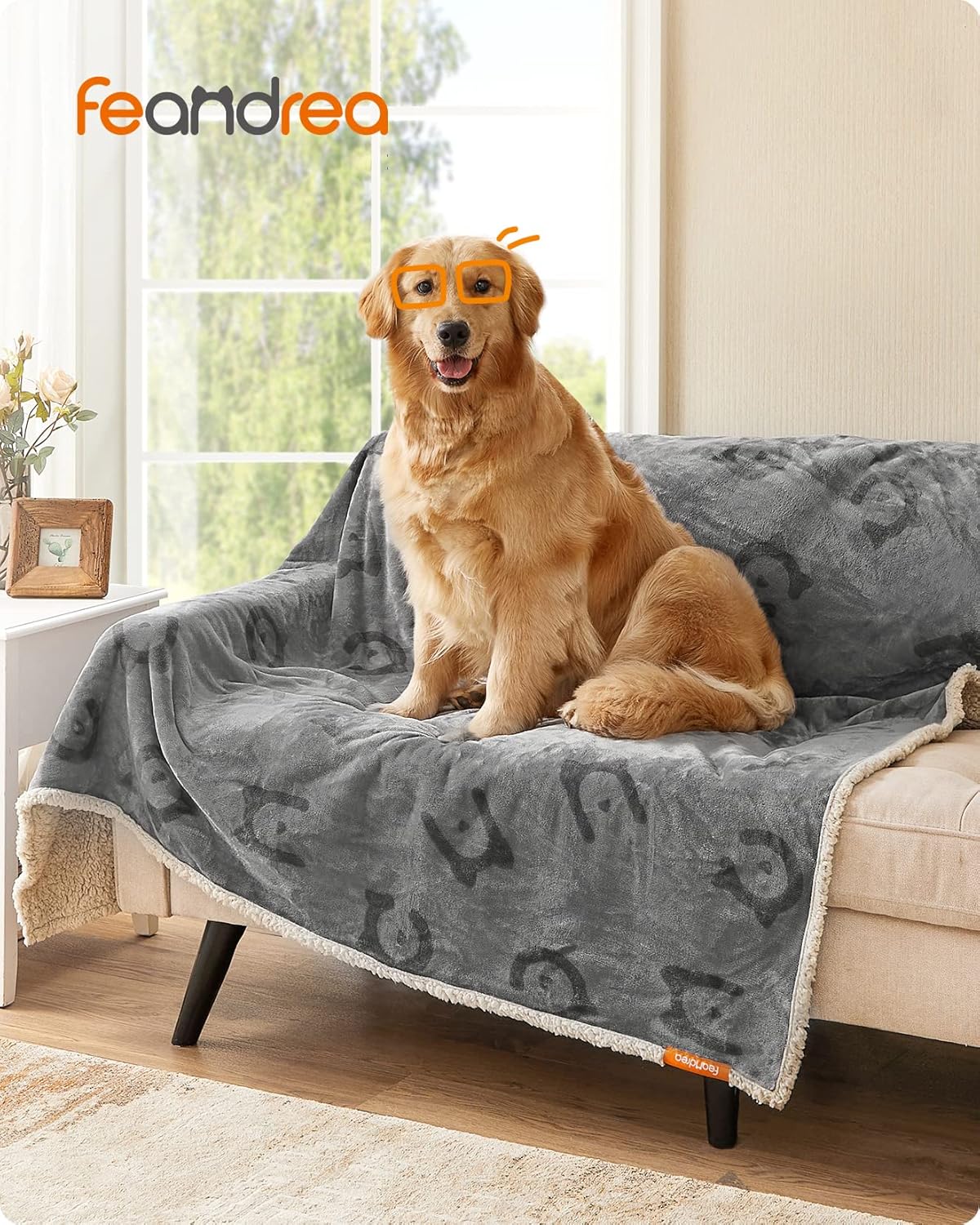 FEANDREA Patura impermeabila XXL pentru caini, fleece si flanel, fata dubla, 203x152 cm, gri [7]