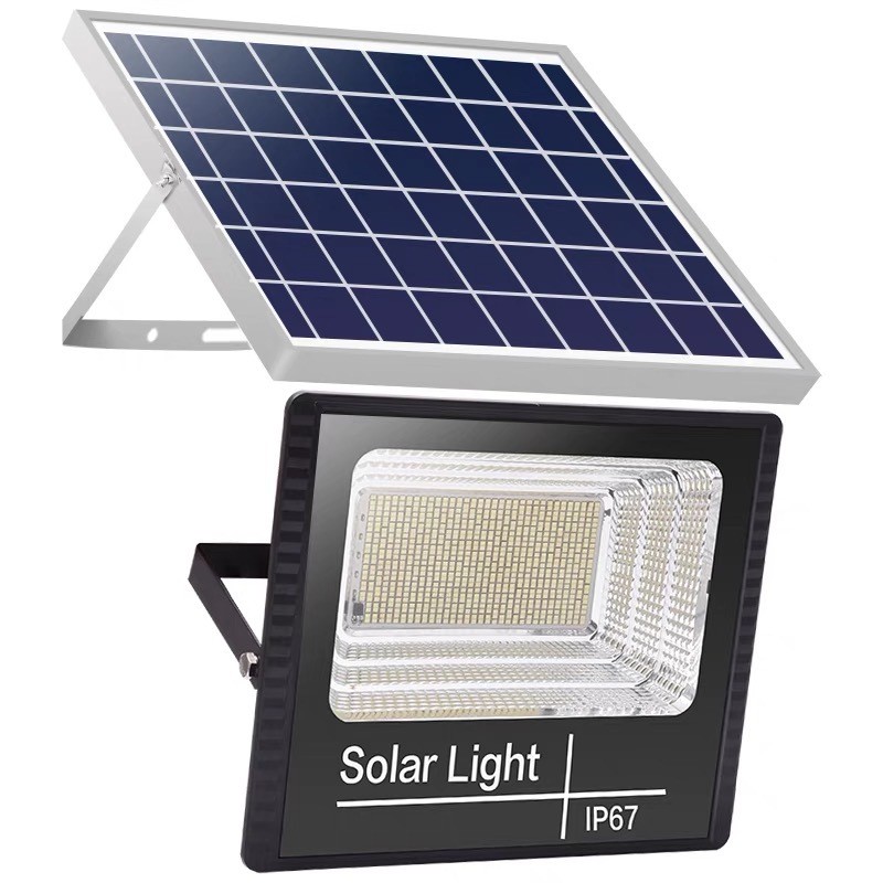 Lampi solare - Proiector LED/Lampa solara de exterior , 15 cm x 12 cm, Rezistent la Apa IP67, cu Panou Solar, 100 LED SMD, 30W, Senzor de lumina, Timer, cu Telecomanda, 2 moduri de iluminat, kit montaj inclus, Lumina Rece