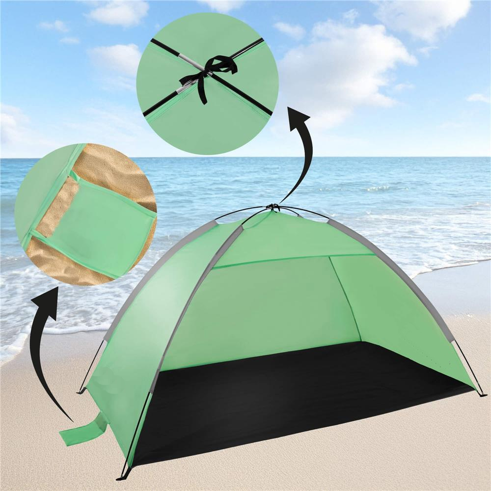 Cort plaja XXL semi-inchis cu protectie UV, podea izolanta, 210x120x112 cm, verde [13]