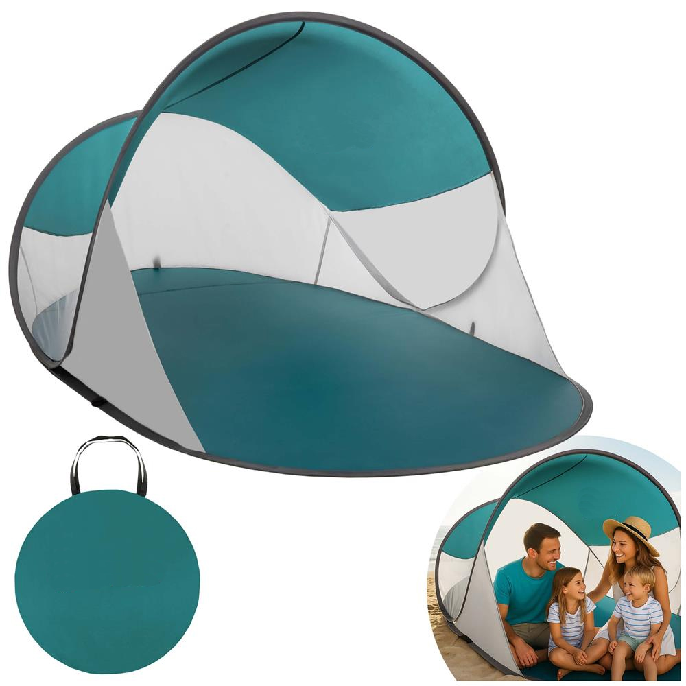 Cort plaja autoexpansibil POP-UP cu protectie UV, podea izolanta si husa transport, 190x120x100 cm, turcoaz si gri [11]