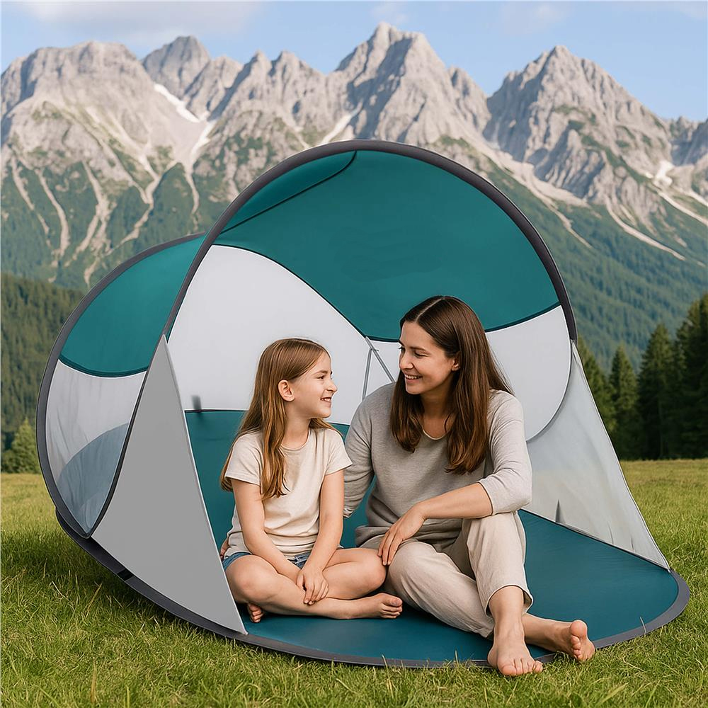 Cort plaja autoexpansibil POP-UP cu protectie UV, podea izolanta si husa transport, 190x120x100 cm, turcoaz si gri [17]