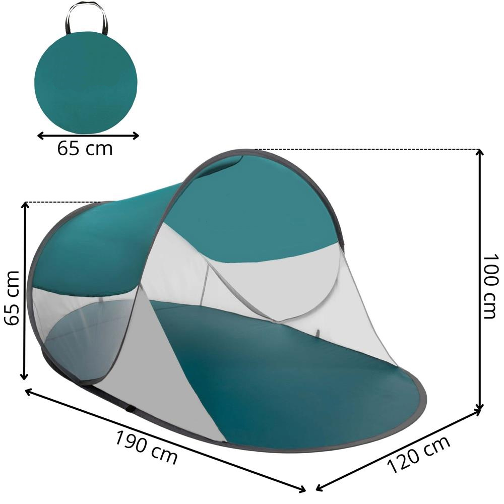 Cort plaja autoexpansibil POP-UP cu protectie UV, podea izolanta si husa transport, 190x120x100 cm, turcoaz si gri [18]