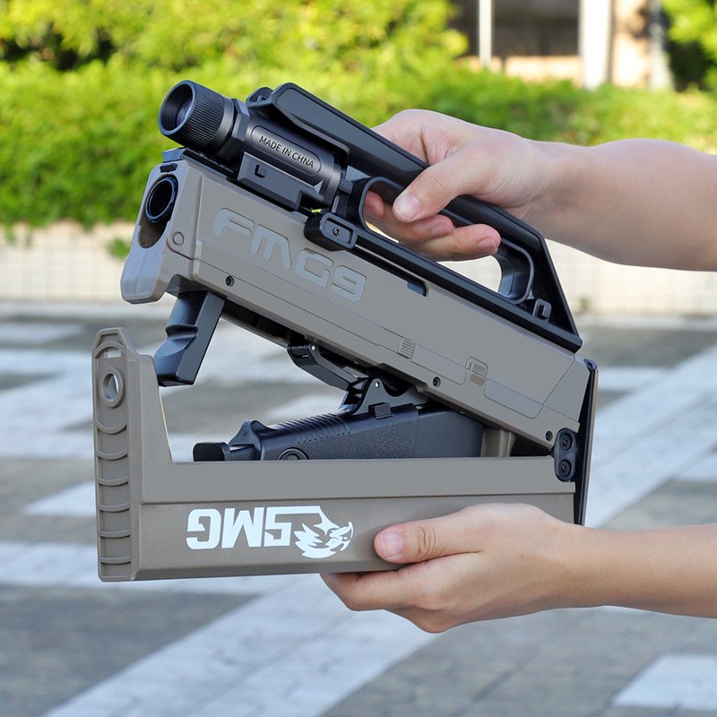 Pusca Mitraliera de Jucarie Pliabila, , cu 10 Gloante Moi Reutilizabile de Gel incluse, Varsta 14+, 69 x 35 x 5 cm, Maro deschis [2]