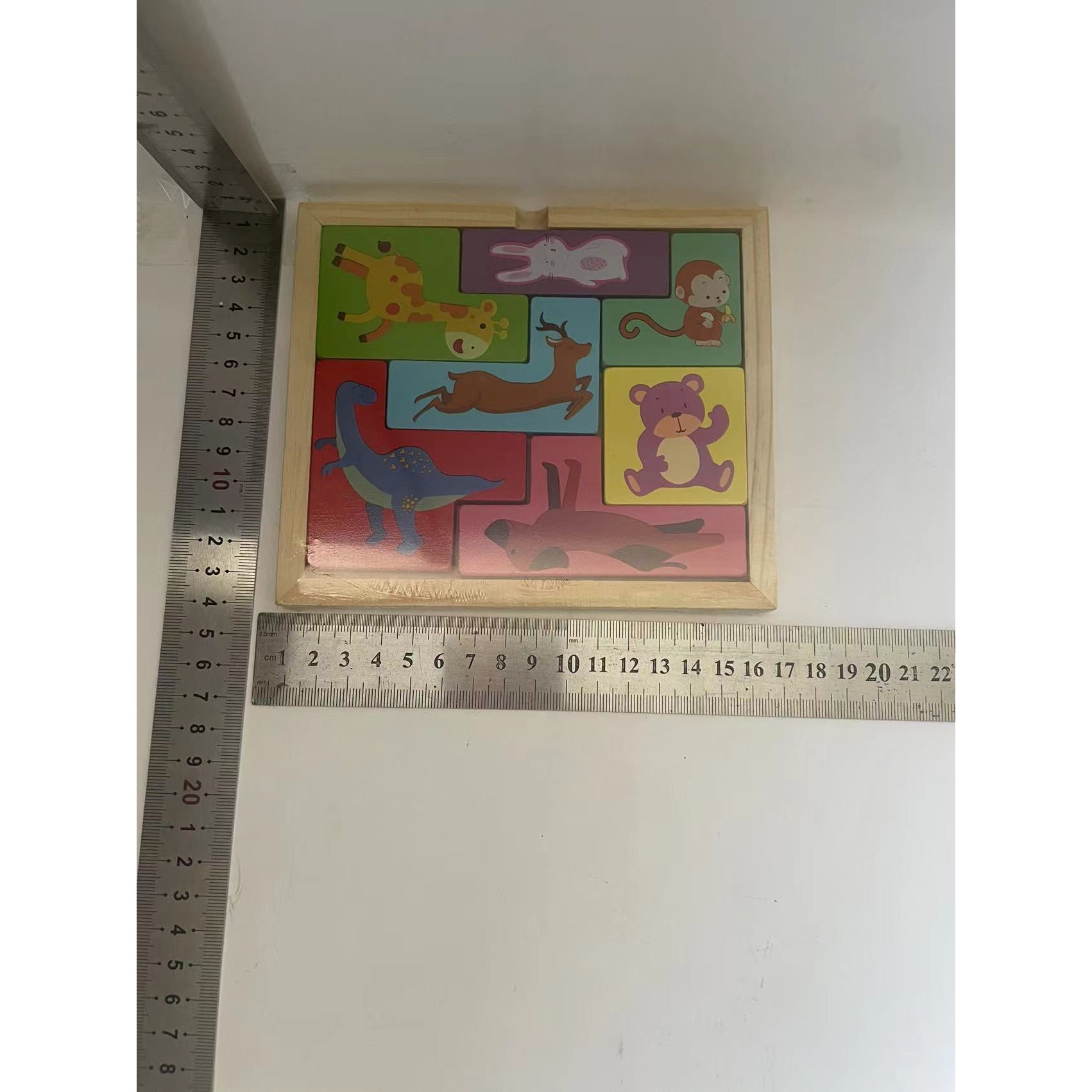 Puzzle din Lemn , Tip Tetris, +4 Ani, cu Animale Colorate 3D, 7 Piese, Multicolor [7]